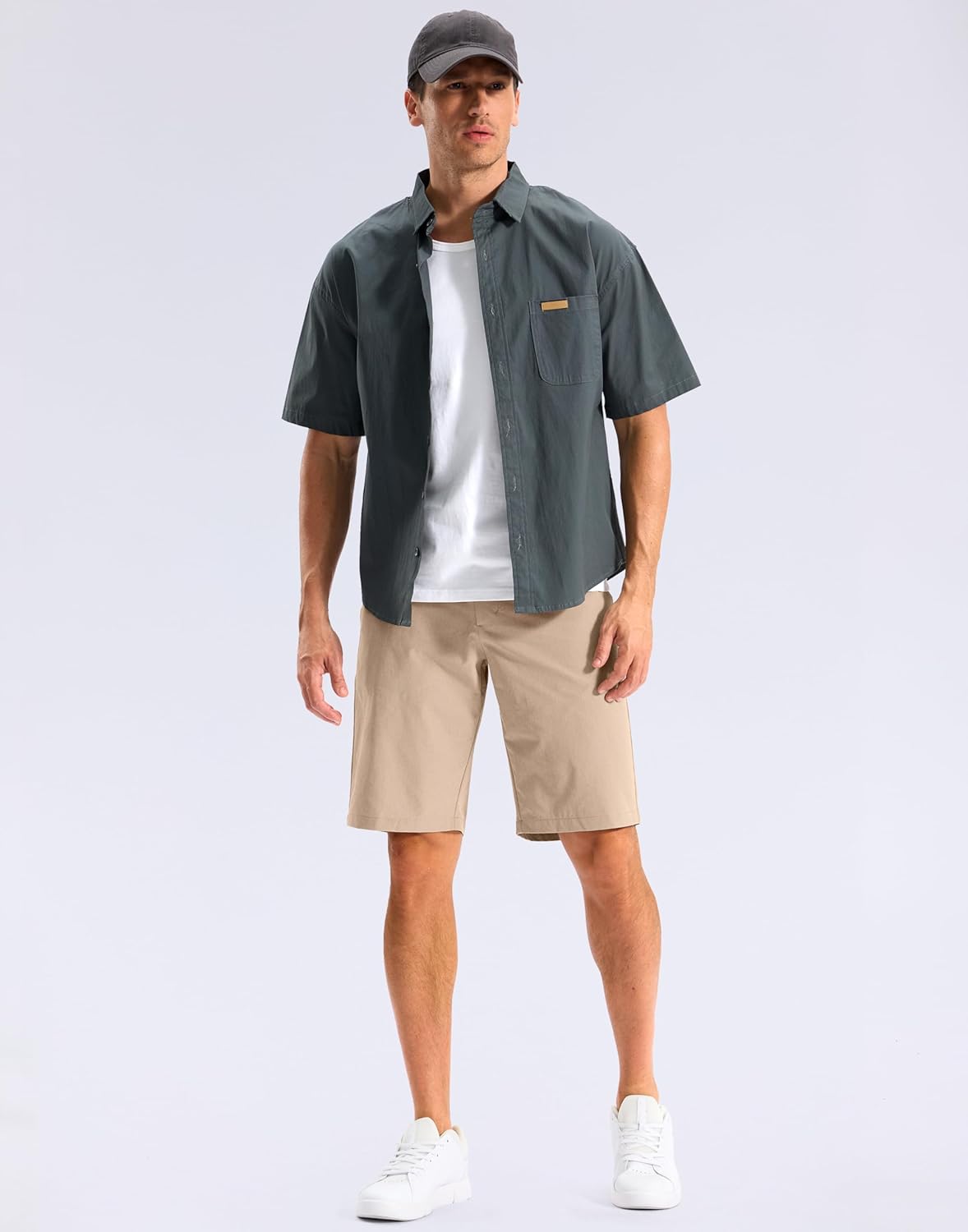 Pudolla Men's Golf Shorts 11" Inseam Knee Length Dress with 5 Pockets Stretch Lightweight Quick Dry Shorts for Casual Work
