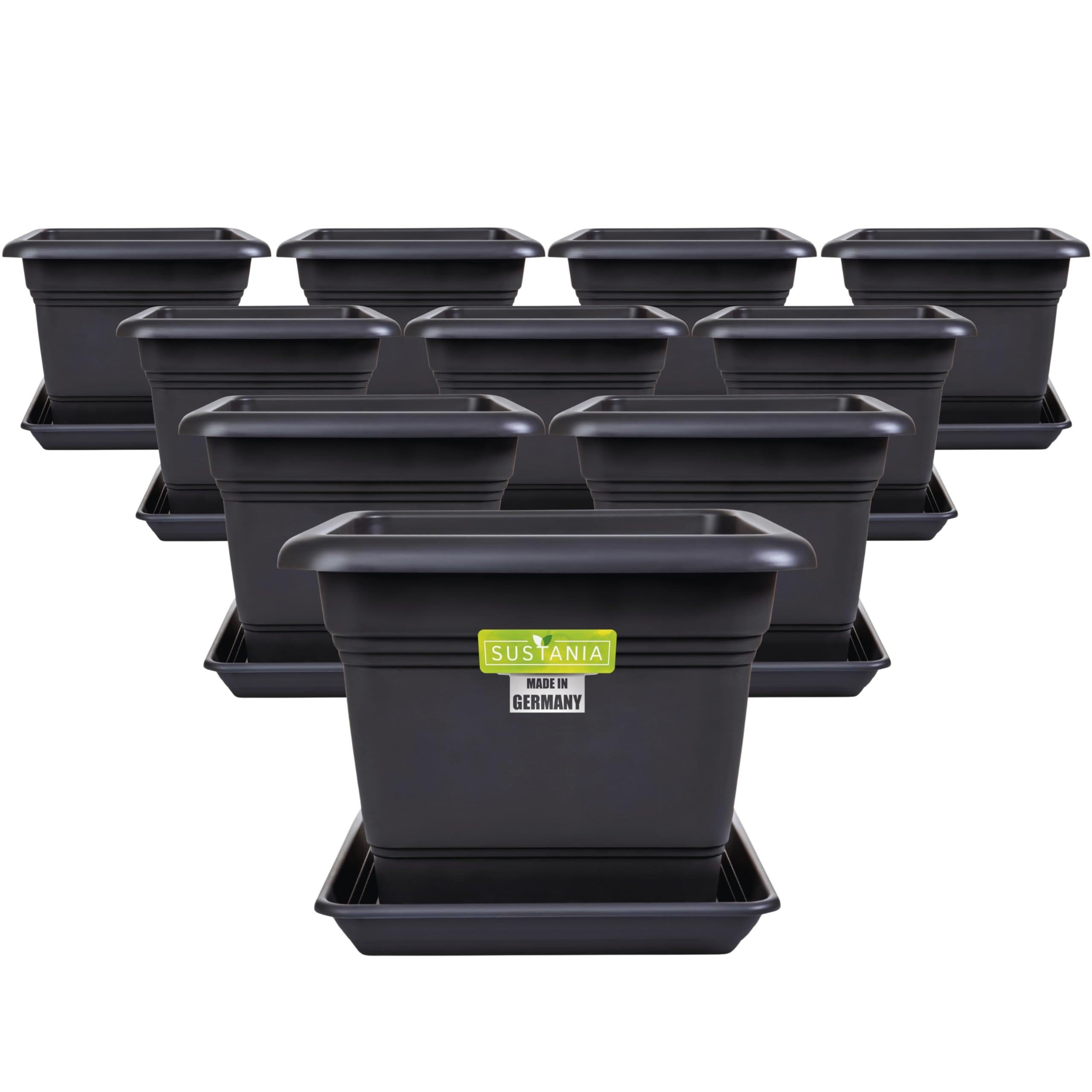 2friends 10er Set Blumenkübel groß außen 40x40cm - Pflanzkübel Anthrazit mit Untersetzer - Blumentopf 40 cm Durchmesser - Premium Kunststoff - Frostsicher & UV-beständig - Stapelbar - Made in Germany