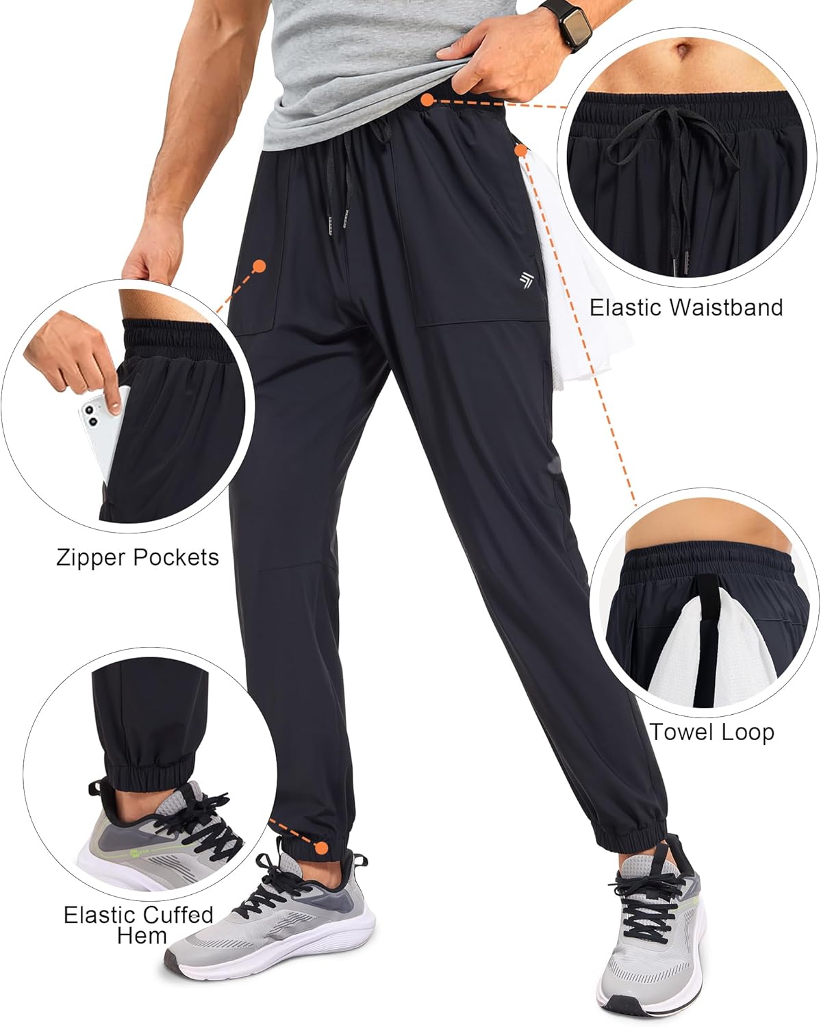 FOGFIRE Mens Athletic Joggers with Zipper Pockets Lightweight Running Workout Pants Quick Dry Tapered Sweatpants for Men Gym - Image 3