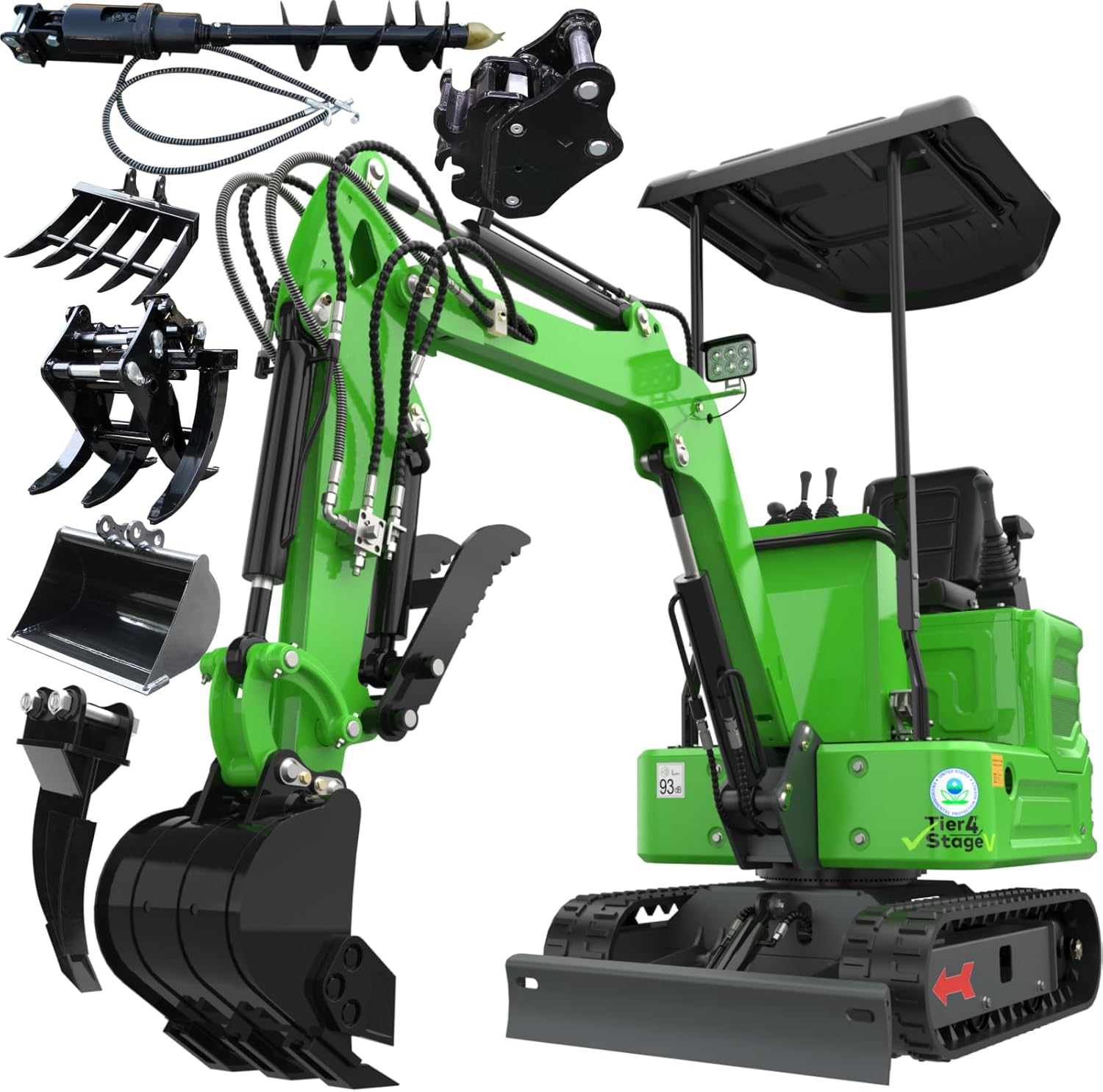 New 1.2 Ton Crawler Mini Excavator DS-15GPro, w/ 13.5 Hp Gasoline B&S Engine, Hydraulic Thumb Clamp,Quick Coupler, Ripper, Rake, Toothless Bucket, Grapple, Auger, Work for Any Occasions