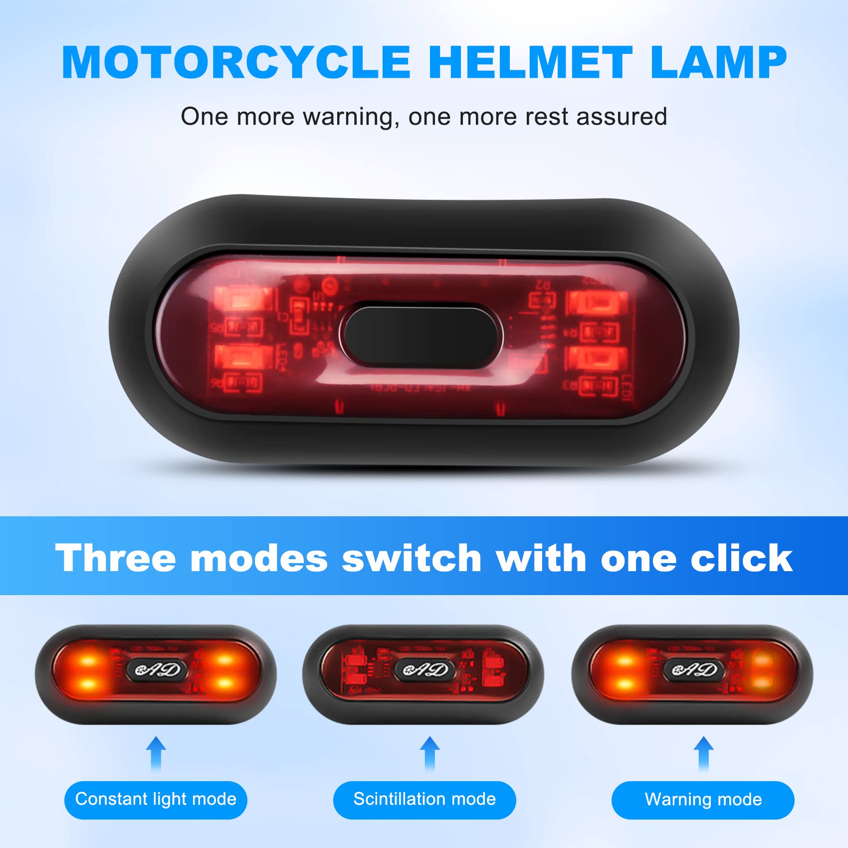 Lizusidtsy LED Helmet Light,Motorcycle Helmet Brake Light Rechargeable Bike Rear Red Safety Warning Light for Night Riding, Black