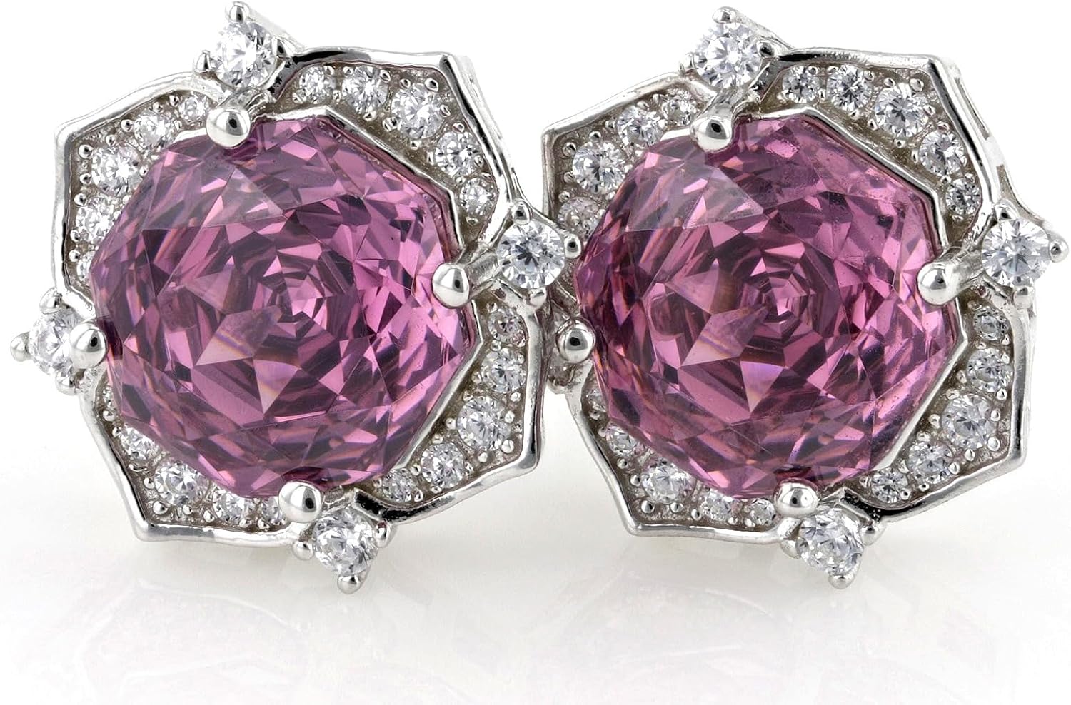 Bella Luce 7.15Ctw Pink And White Diamond Simulants Rhodium Over Silver Earrings(4.33Ctw Dew)