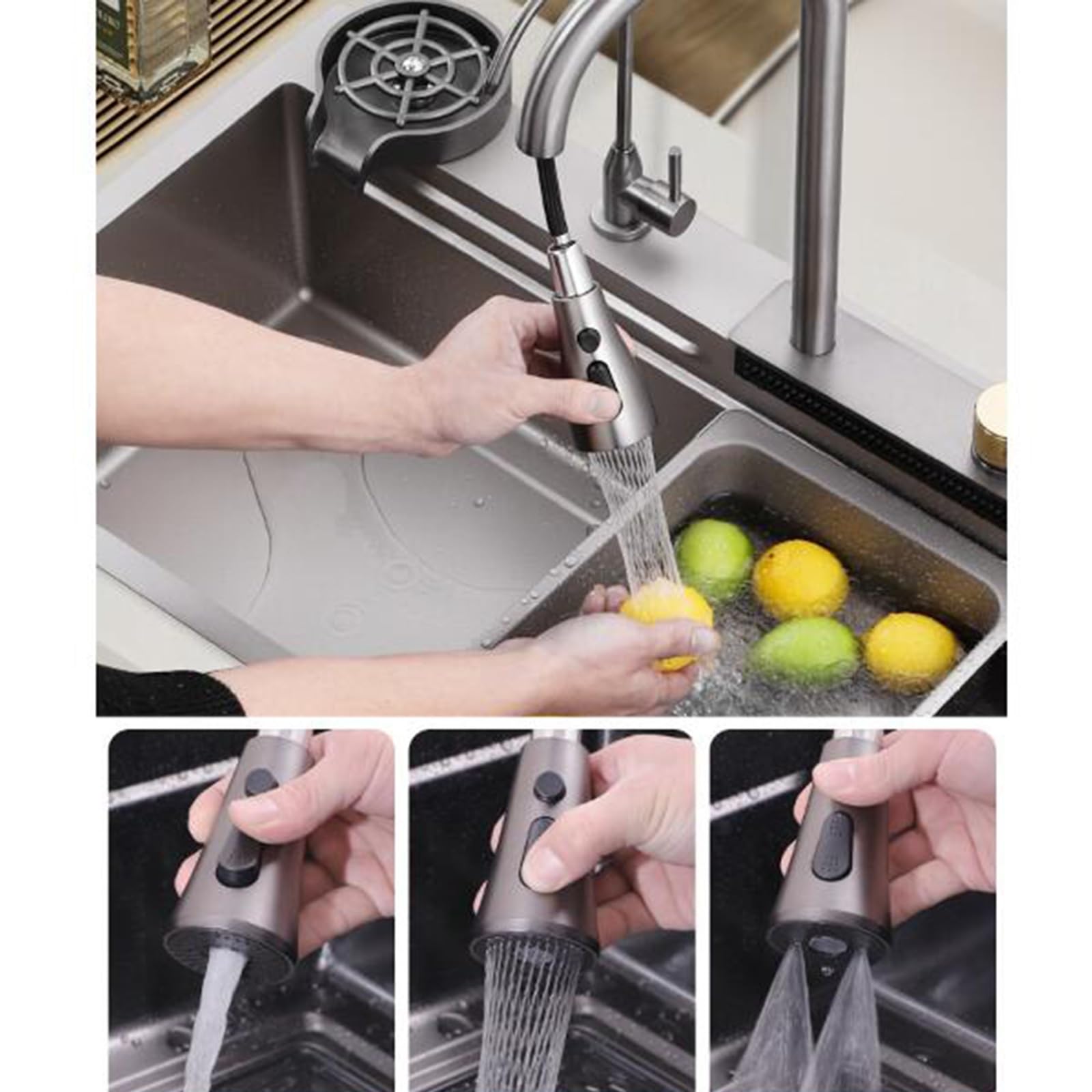 Lavello da Cucina in Acciaio Inossidabile, Vasca Singola Grigia con Rubinetto a Cascata, lavello Multifunzionale per Ristorante, Ideale per la Nuova Decorazione Domestica, lavelli per lavastoviglie
