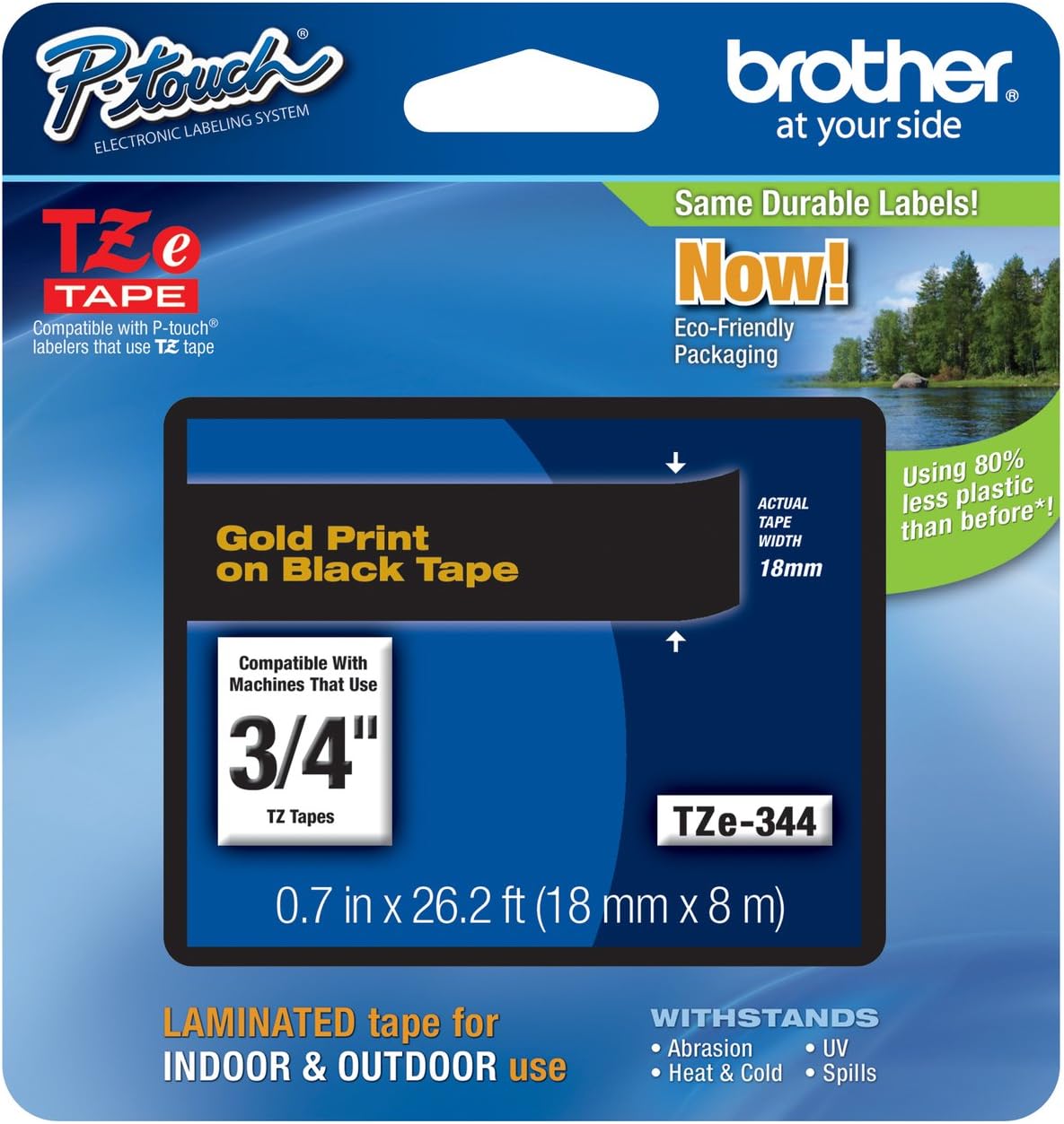 Genuine Brother 3/4" (18mm) Gold on Black TZe P-touch Tape for Brother PT-2600, PT2600 Label Maker