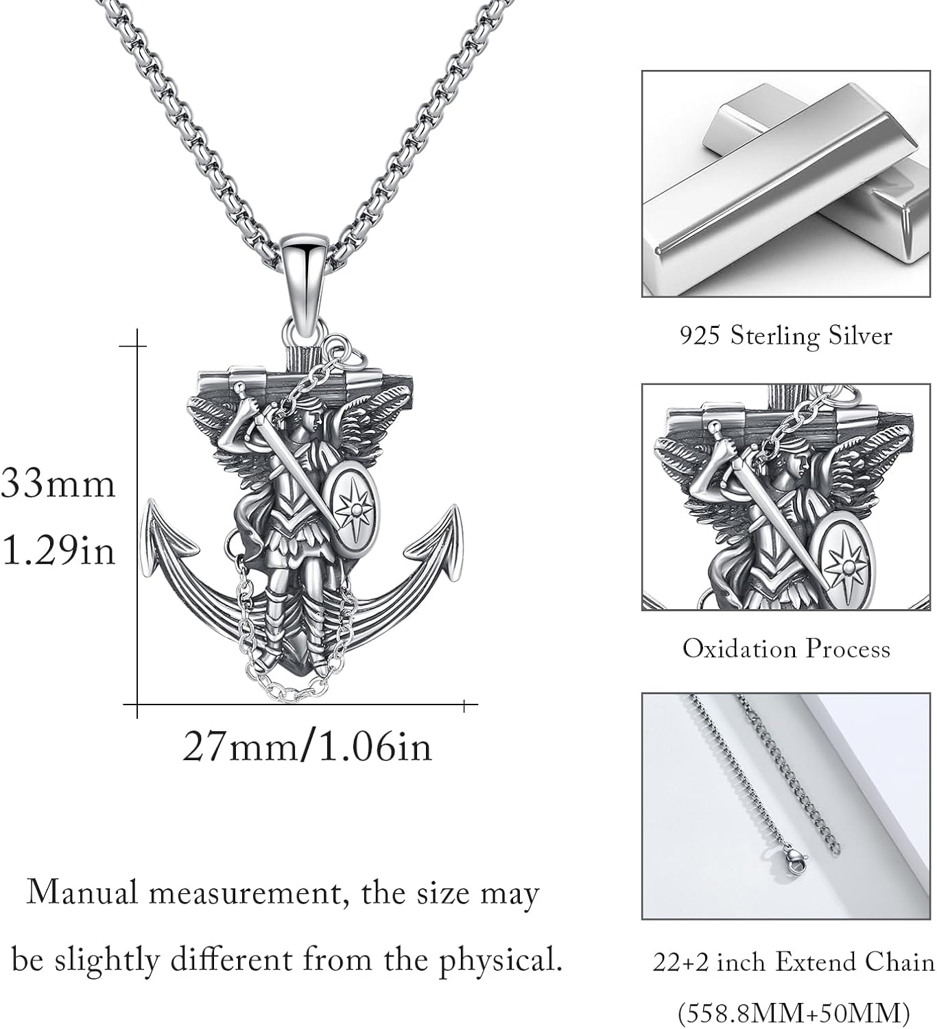 925 Sterling Silver Patron Saint Amulet Pendant Necklace Religion Protection Jewelry for Men Women - Image 4