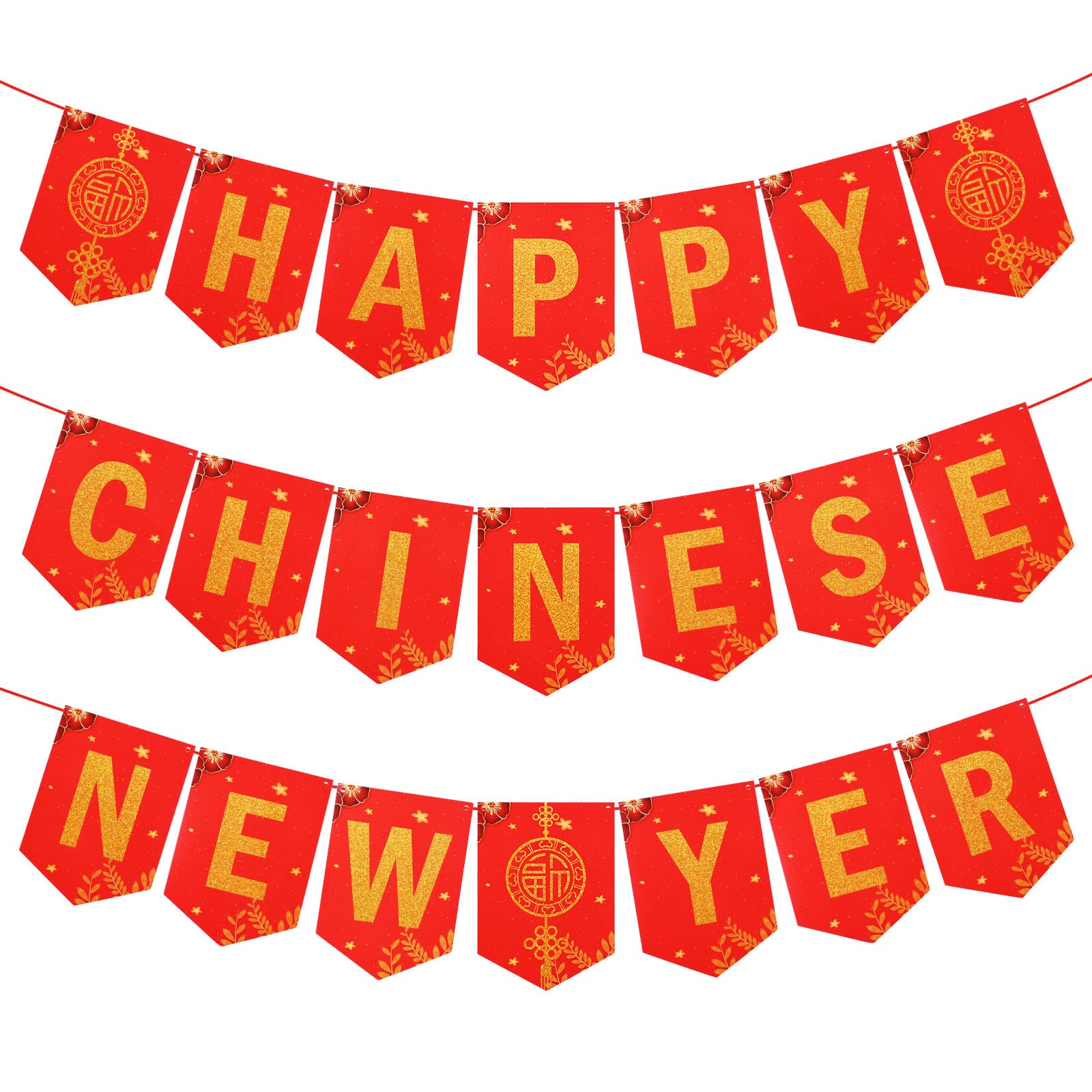 Bekecidi 3 Pieces 2025 Chinese New Year Banner New Year Party Bunting Decorations Spring Festive Red Banner Chinese New Year Party Supplies for Home Decoration Indoor Outdoor
