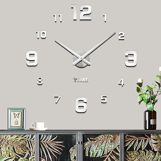 Mintime Modern Frameless DIY Wall Clock Large 3D Wall Watch Mirror Numbers for Home Office Decorations