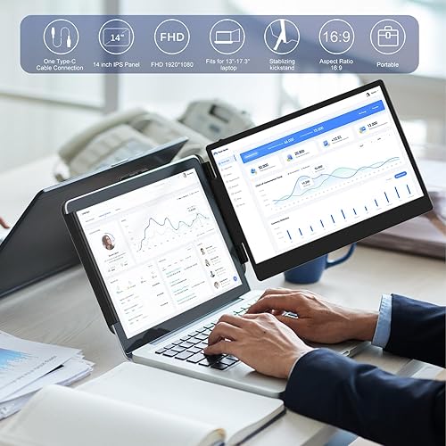 Miniatura 9 de Extensor de pantalla para laptop, monitor portátil de 14 pulgadas para laptop de 13 a 17 pulgadas, 1080P FHD IPS Extensor de monitor para laptop con