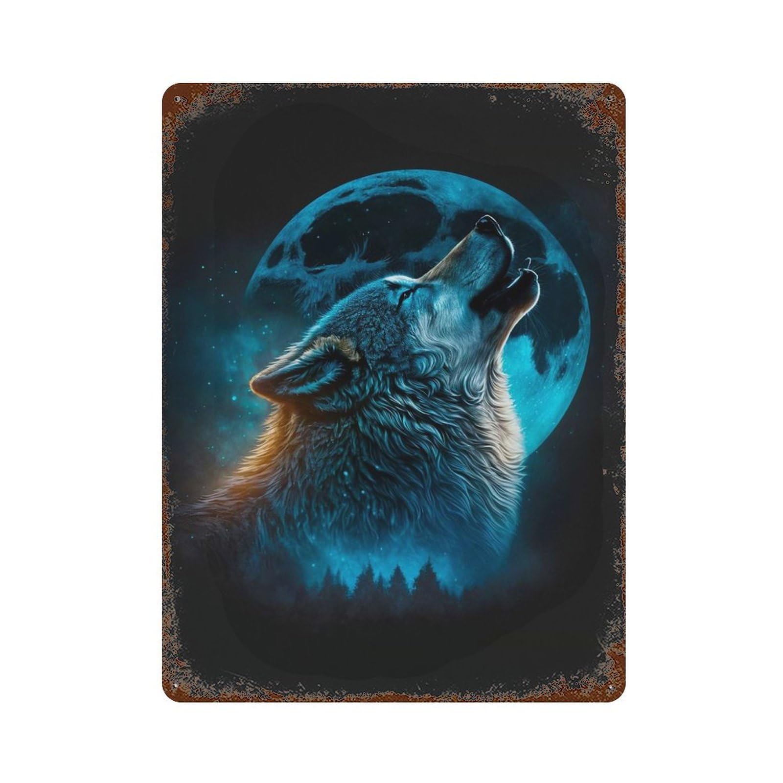 Howling Wolf Distressed Metal Wall Sign 15.7"x11.8", Rustic Home Decor for Farmhouse, Kitchen And Entryway Decor