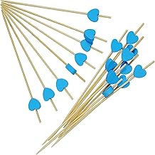 100 Pack Fruit Toothpicks, Heart-Shaped Bamboo Cocktail Picks, Natural Bamboo Toothpicks for Appetizers Fruit Cake Dessert Barbecue Snacks Sandwiches (Blue)