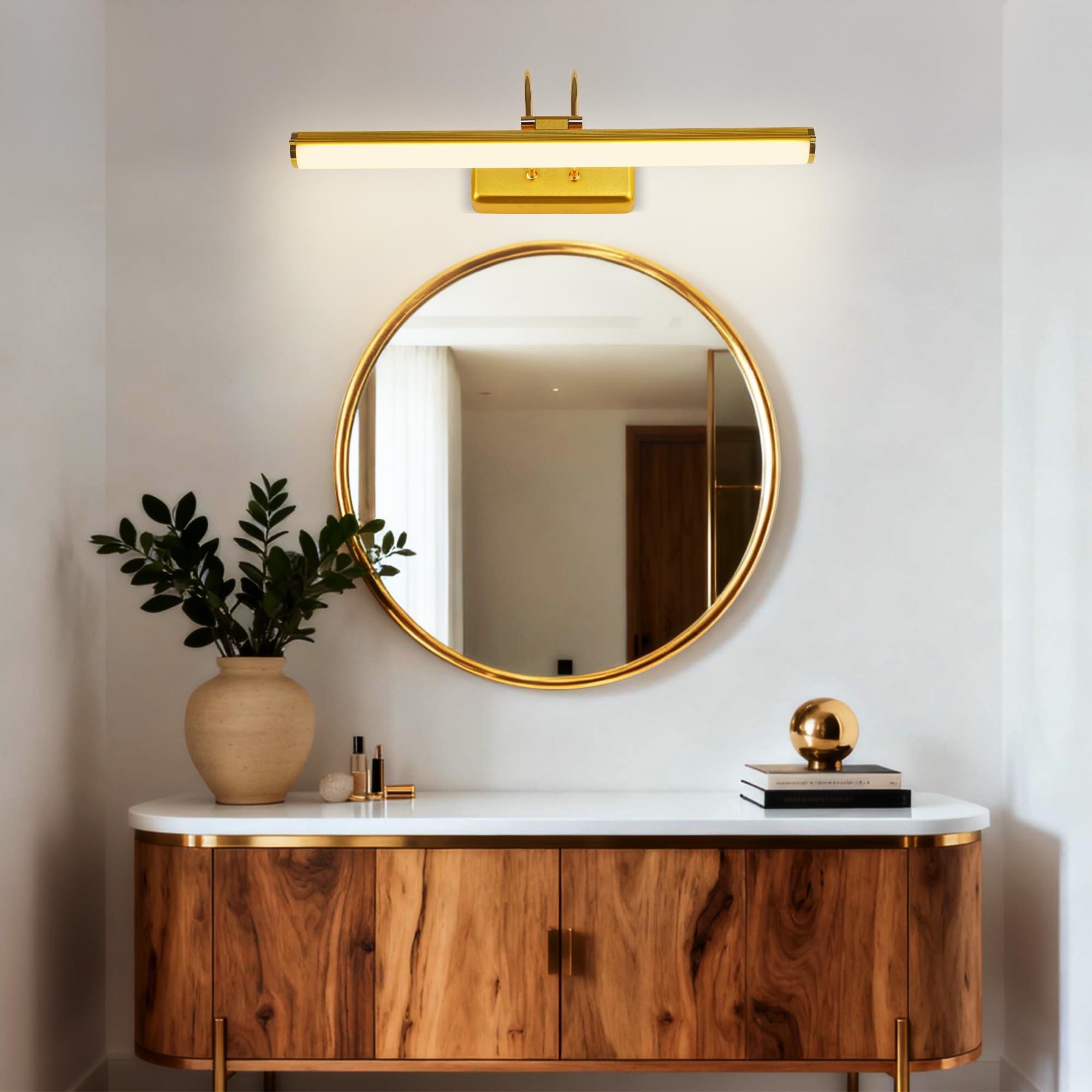 Lampada a Specchio da Bagno 42 cm LED Oro, Lampada da Parete Orientabile 12W IP44 Impermeabile, Moderna per Cucina Armadio