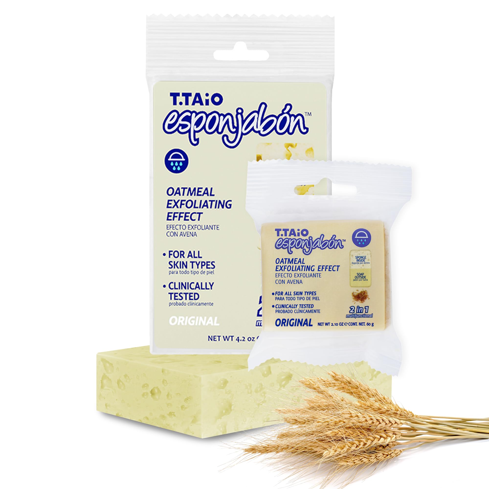 T.Taio - EsponJabón – Pack of 2 Sponge + Soap 2-in-1 Coffee – Exfoliates & Boosts Circulation – Intense Skincare – Unisex – (Normal + Mini Size) 180g