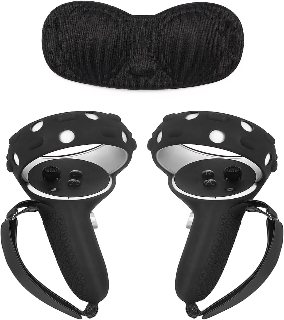 VR Controller Grips Cover with Anti-Throw Knuckle Strap + Lens Protector Cover for Oculus Quest 2 (Black)