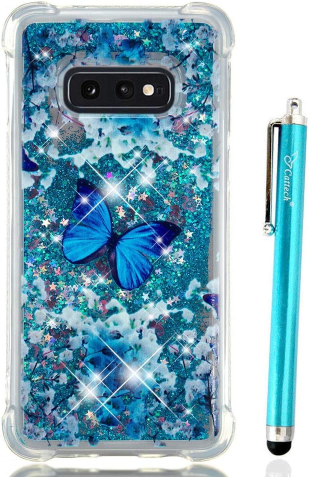 S10e Glitter Case, Galaxy S10e Case Liquid Sparkle Floating Luxury Bling Cute for Girls Women [Drop Protection][Non-Slip Grip] Slim Clear TPU Cover for Samsung Galaxy S10e Case (2019)(Blue Butterfly)