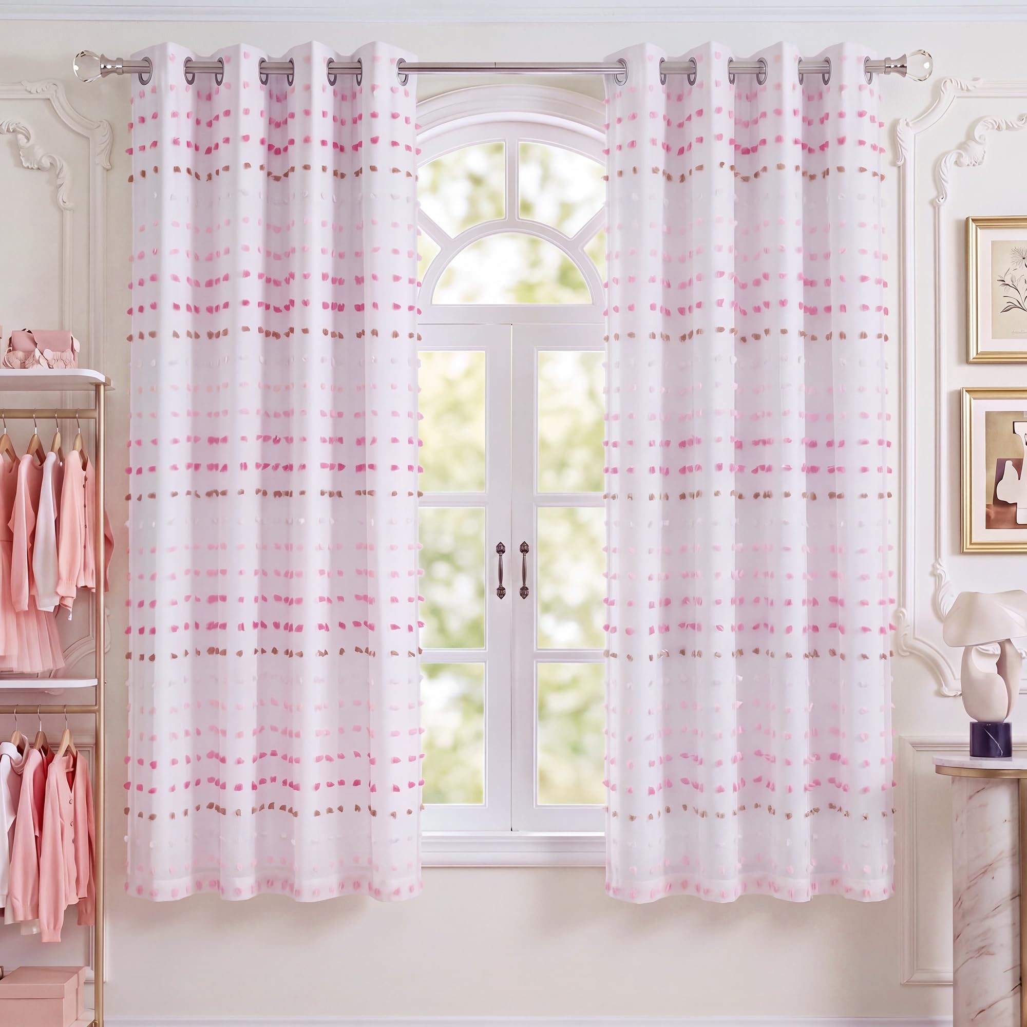RYB HOME Pom Pom Blackout Curtains - Blue, Purple, Pink -20