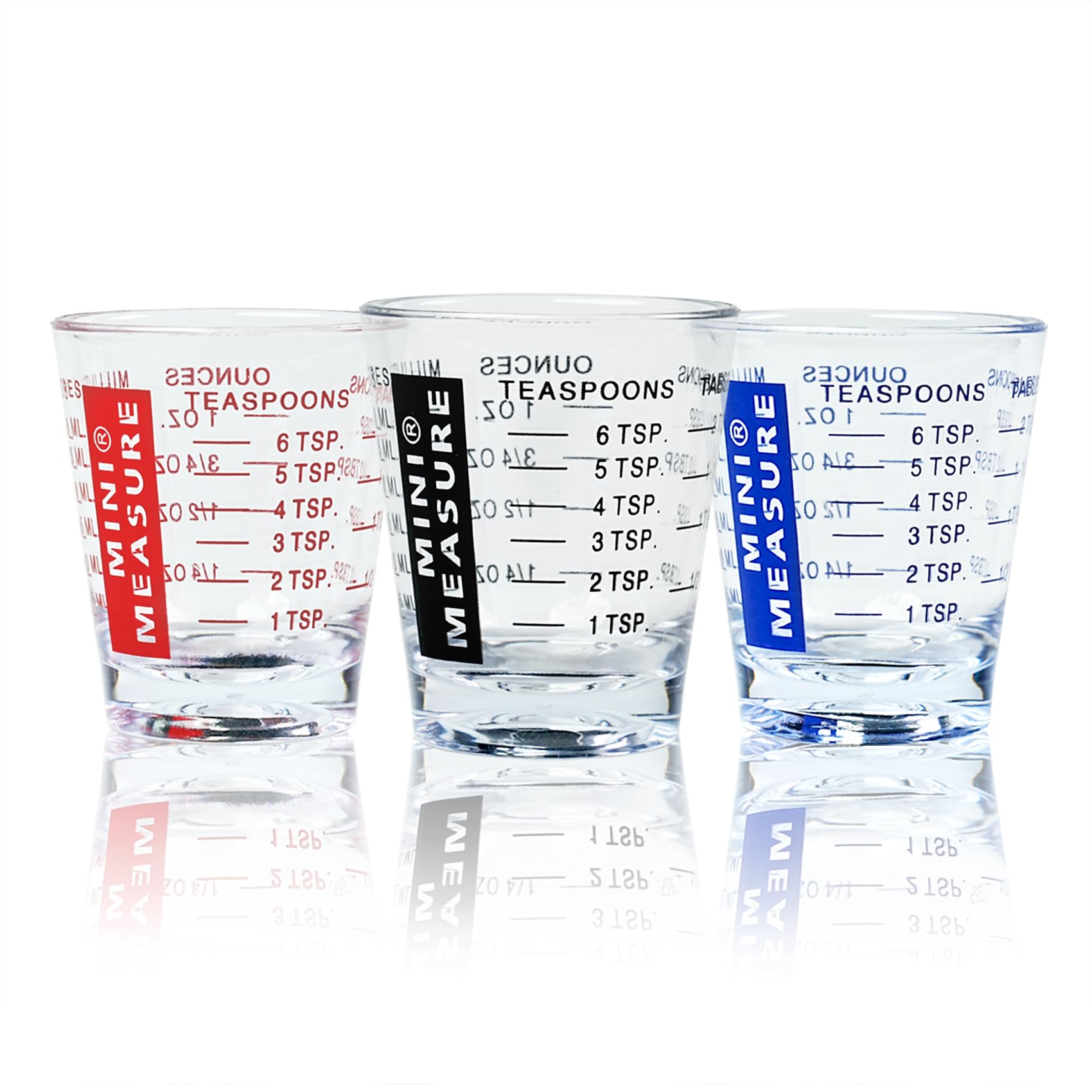 New Talent - Juego de 3 vasos medidores, vasos de chupito de plástico, 26 mediciones incrementales de 28.3 g, 6 cucharaditas, 2 cucharadas, 30 ml