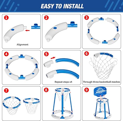 Miniatura 9 de HYES Aro de baloncesto para piscina junto a la piscina con tablero, juguetes flotantes para piscina con 4 pelotas de baloncesto4 globos de