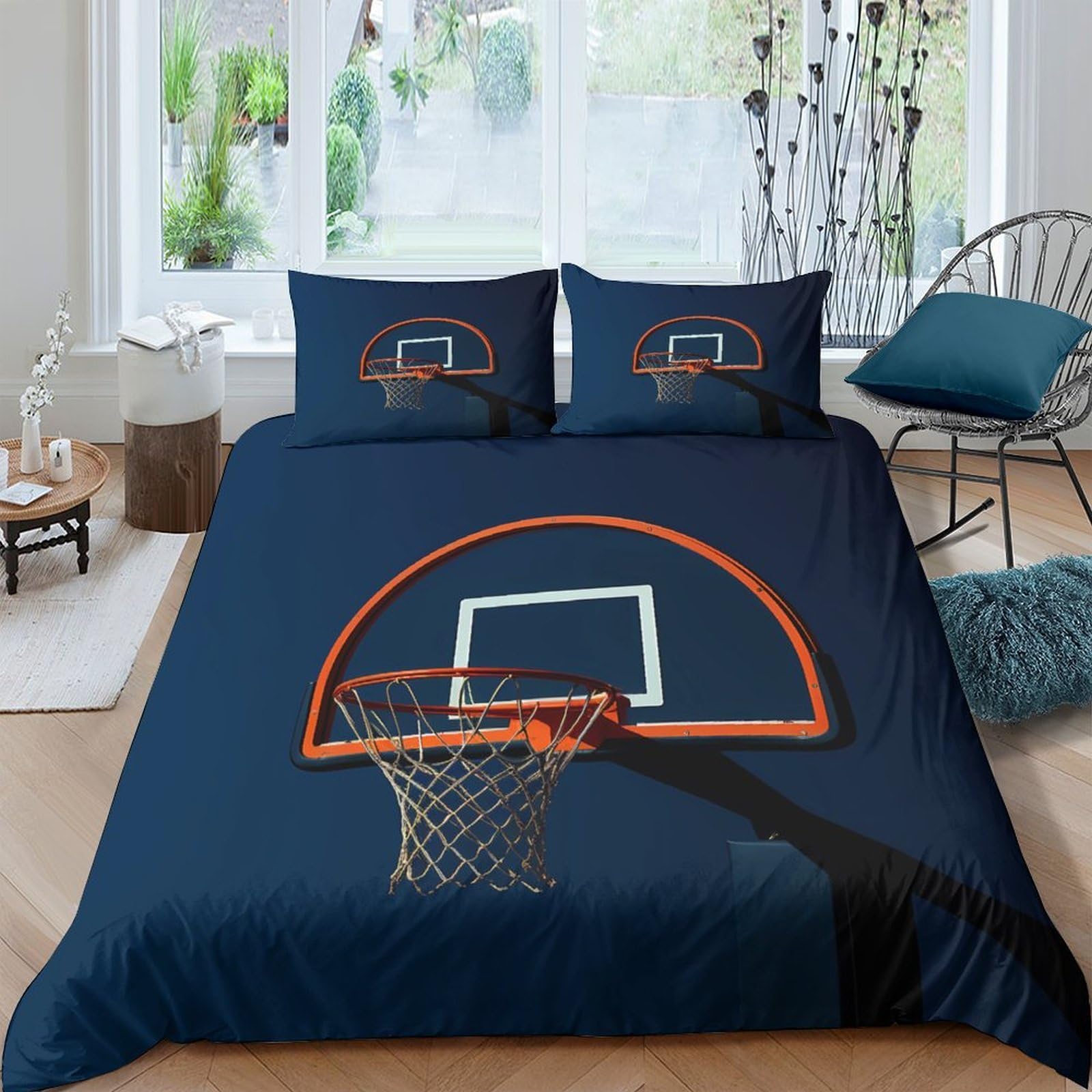 Ctjqhvkz Style-1 3D Printed Basketball Hoop Fitted Sheet Microfiber Navy Soft Sports Bed Cover For Bedroom Guest Room Decor Single（135X200cm）
