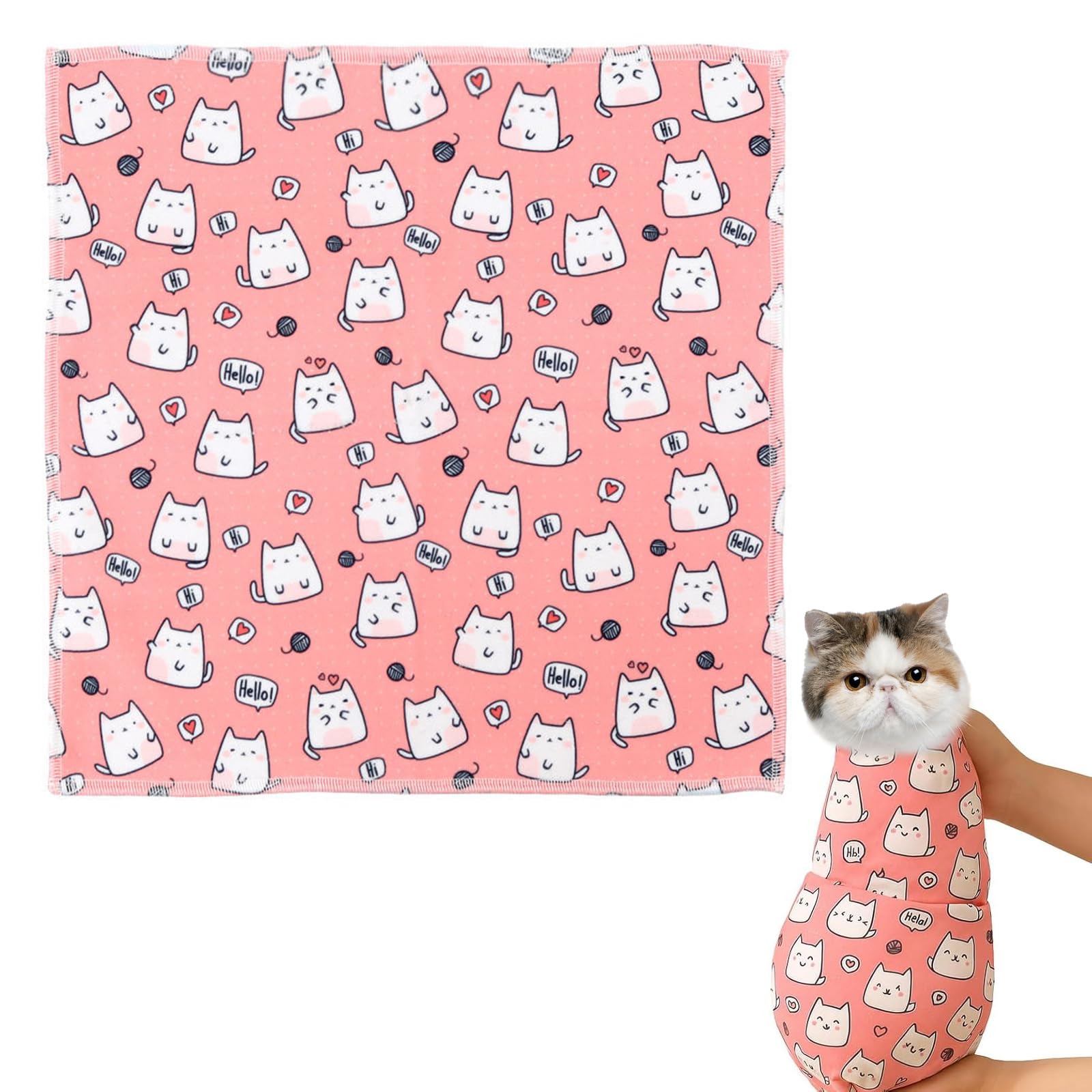 lrgnixs Cat Wrap for Grooming,Anti Scratch Cat Grooming Bag for Small Cats & Dogs 55x55cm, Self-Adhesive Cat Wrap Burrito Restraint Blanket for Nail Clipping,Ear Cleaning,Teeth Brushing
