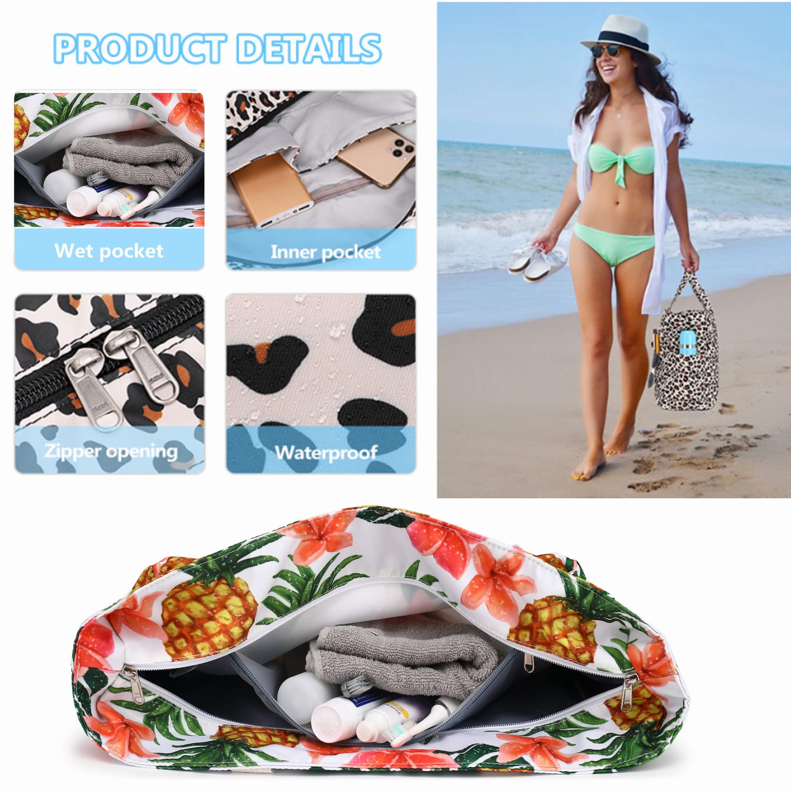 Bluboon Strandtaschen für Damen, groß, wasserdicht, mit Nassfach für Pool, Wochenende, Reisen, Fitnessstudio