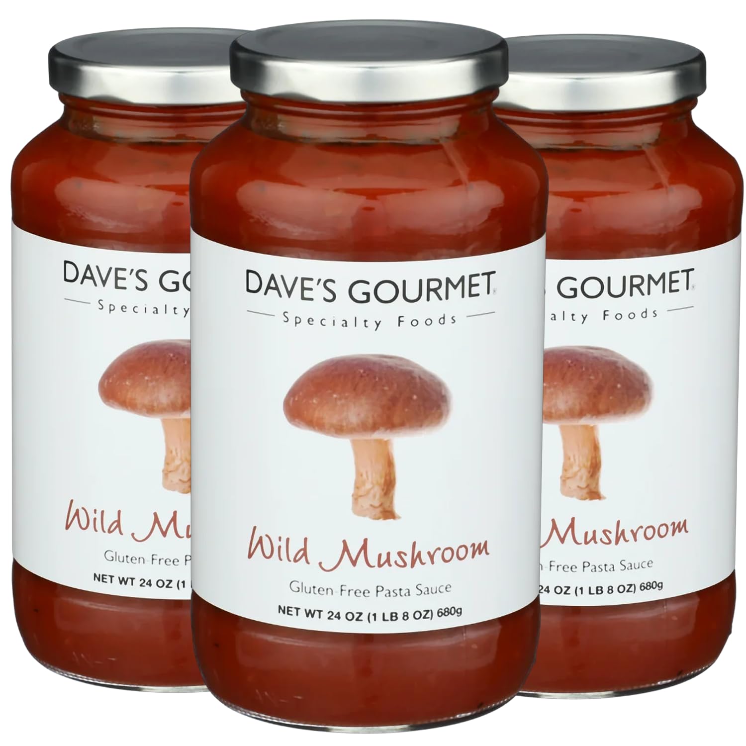 Dave's Gourmet Wild Mushroom Pasta Sauce - 24oz Jar (Pack of 3) - Savory Tomato & Mushroom Garlic Blend - Gluten Free - Ideal for Pizza, Chicken & More