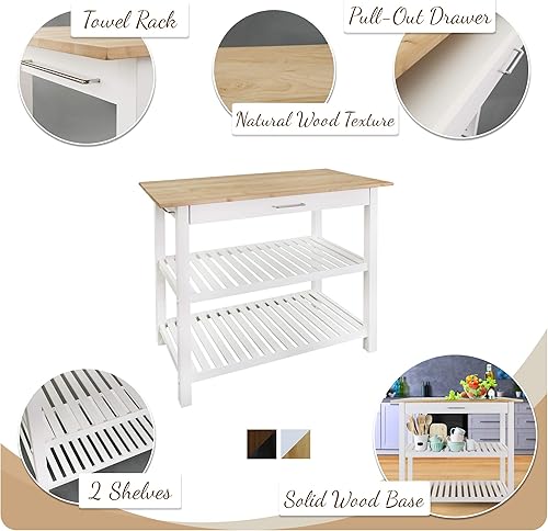 Miniatura 3 de Casual Home Isla de cocina de madera maciza, tapa de arce natural, base blanca (nueva) 40*20*36.5inch Tapa de arce natural, base blanca