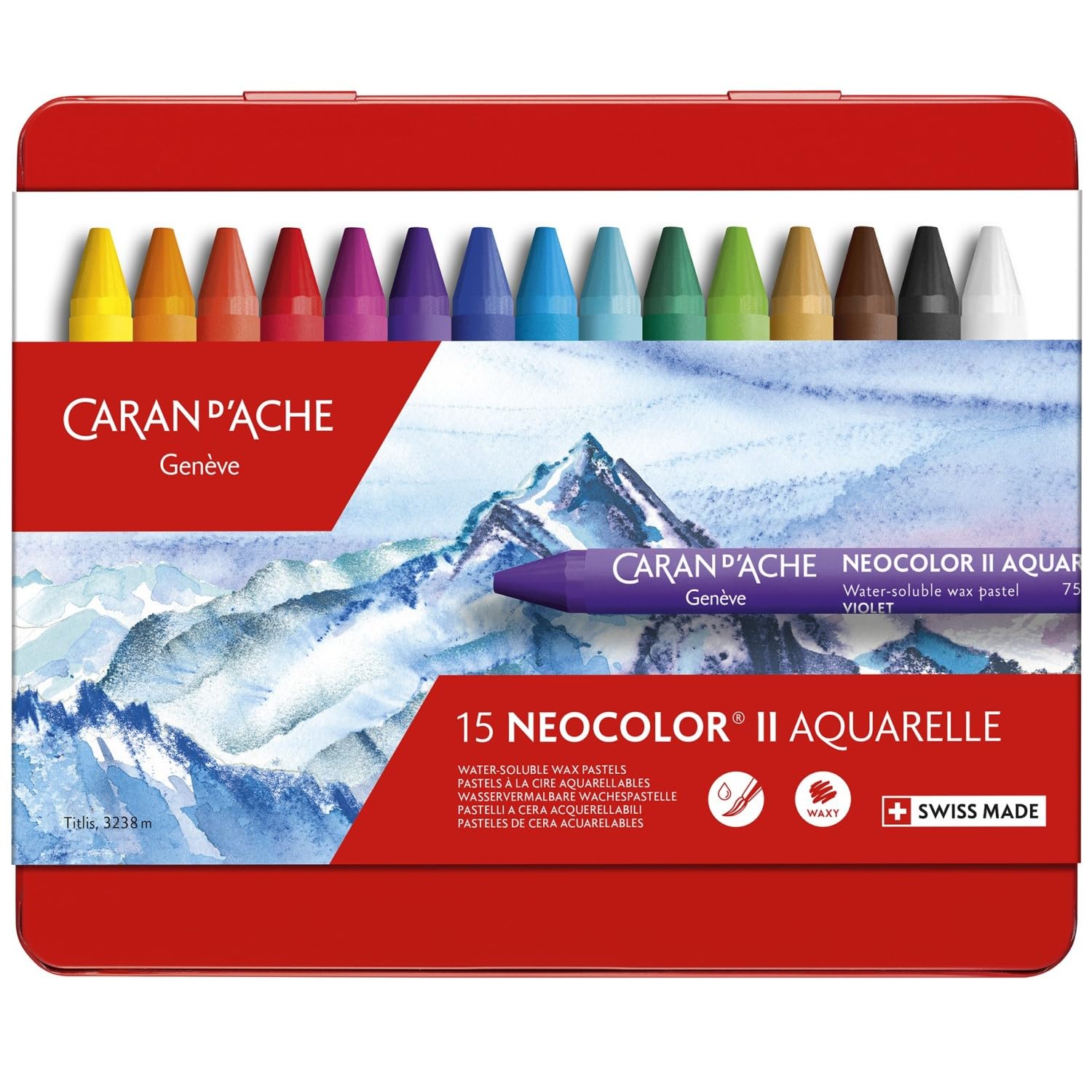 Caran d'Ache Classic Neocolor Ii Water-Soluble Pastels, 15 Colors