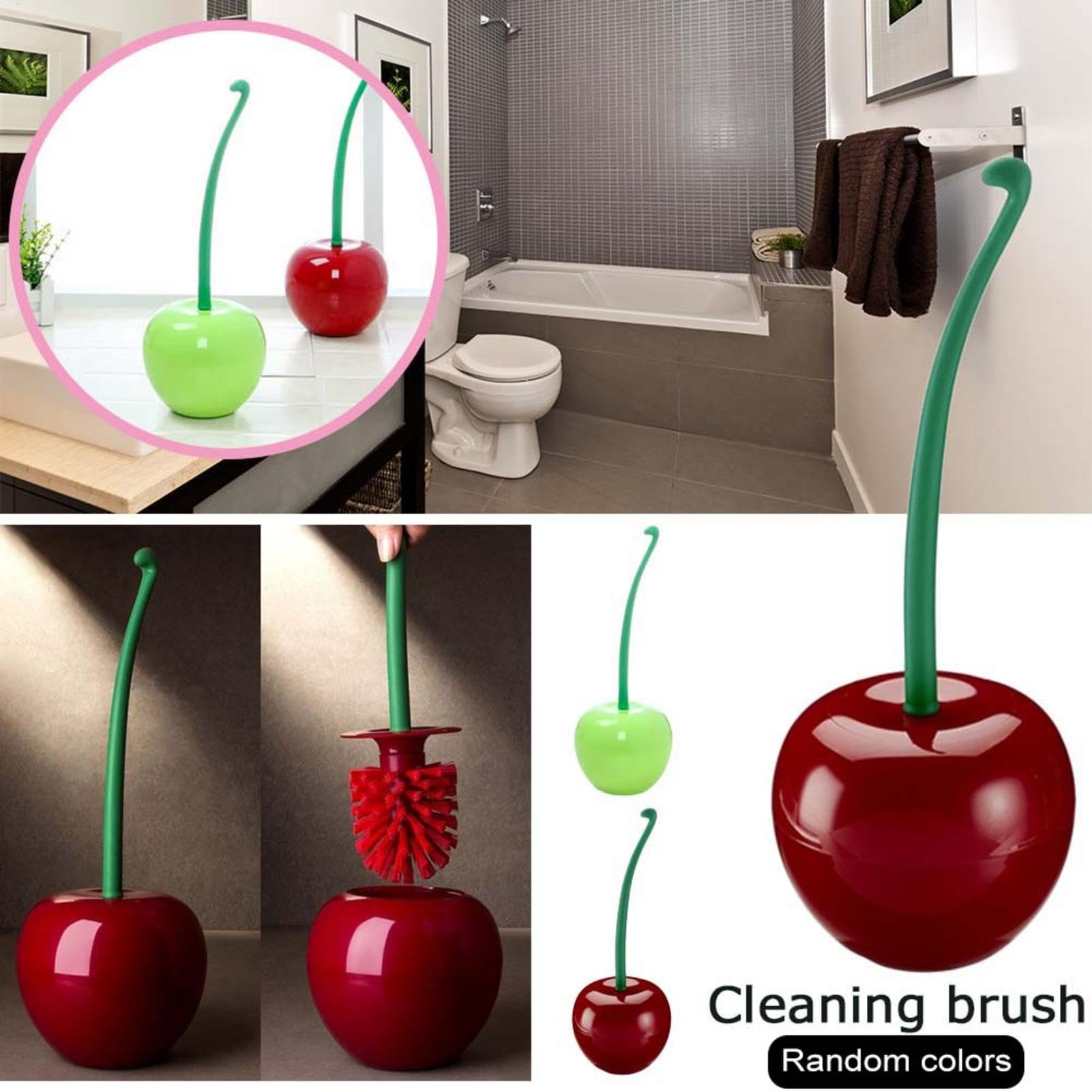 1 Pz Scopino e Portascopino per WC Ciliegia Scopettino WC Plastica