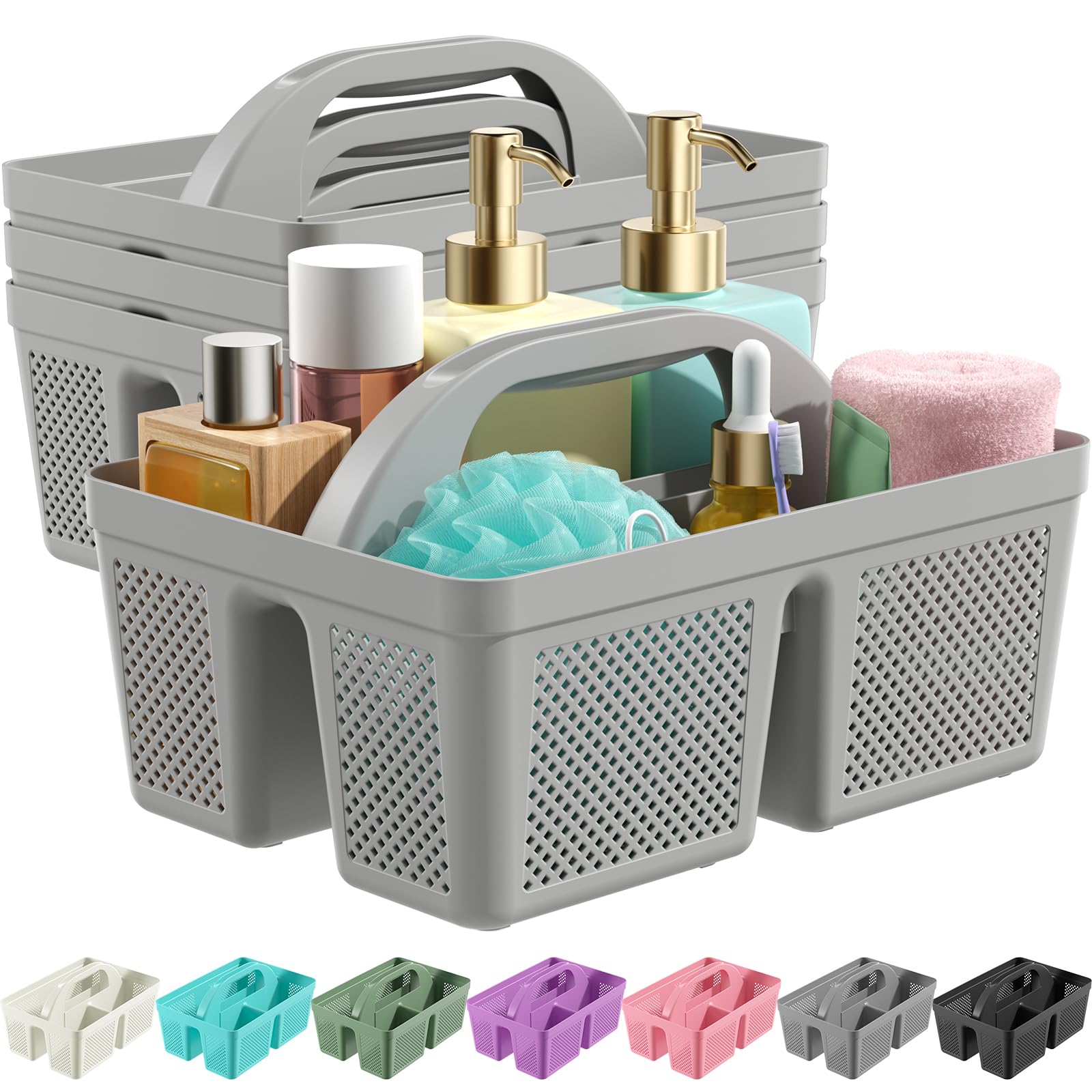 MLIKLU 4 Pack Portable Shower Caddy Integrated Handle Reinforced Plastic Quick-Dry Ventilation Holes Multi-purpose Storage Basket for Home