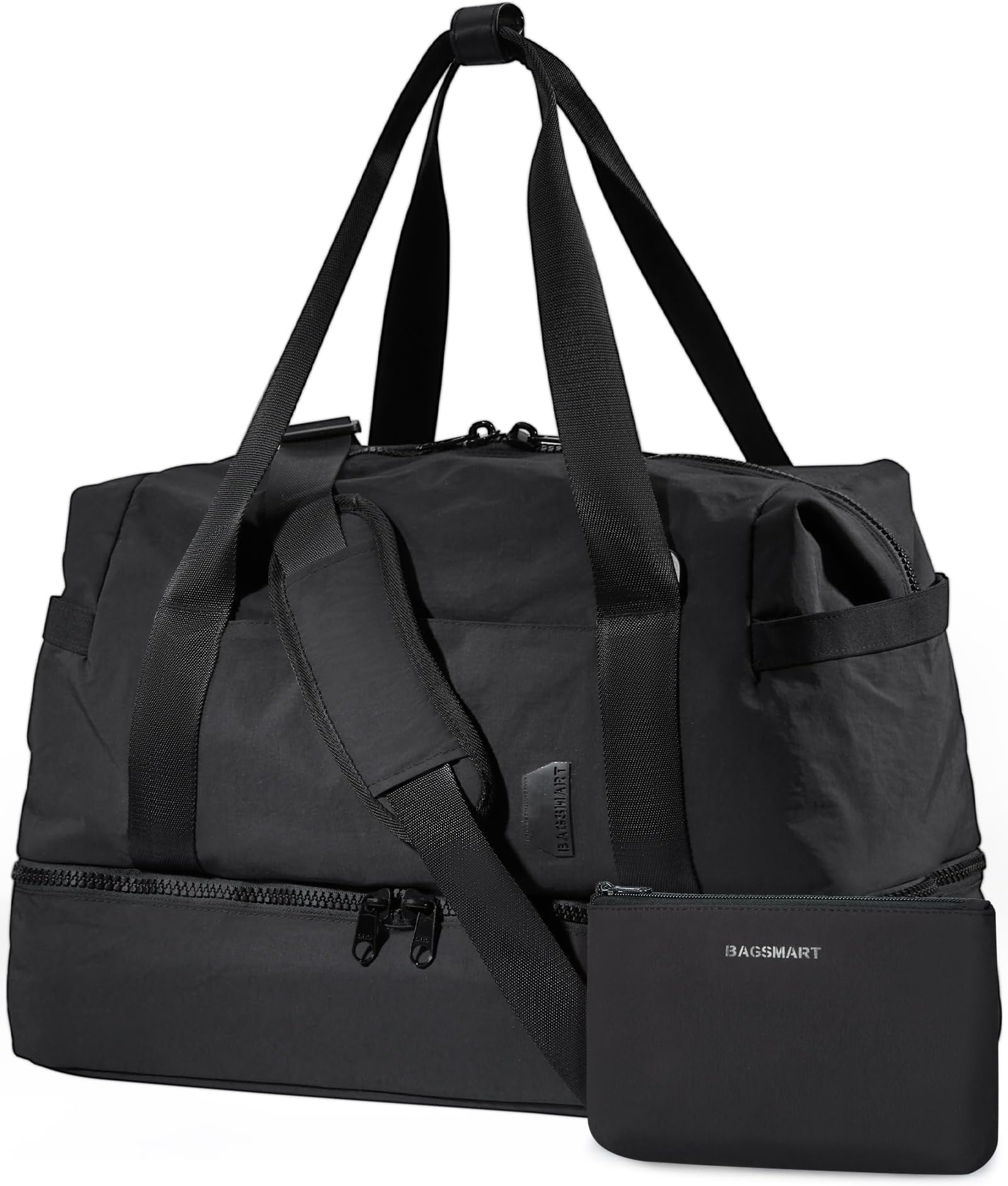 Bagsmart Weekender Bags for Women, Travel Duffel Bags with Shoe Compartment, Personal Item Travel Bag, Carry On Overnight Tote Bag, Black, Large