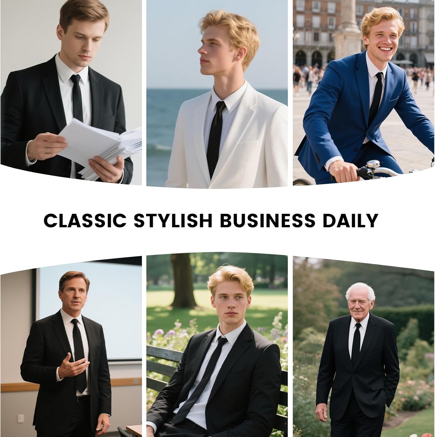 8 Pack Black Clip On-Tie for Men, 20 Inch Solid Skinny Formal Neck Tie Gifts, Premium Black Tie for Office, School, Wedding, Business Uniforms - Image 7