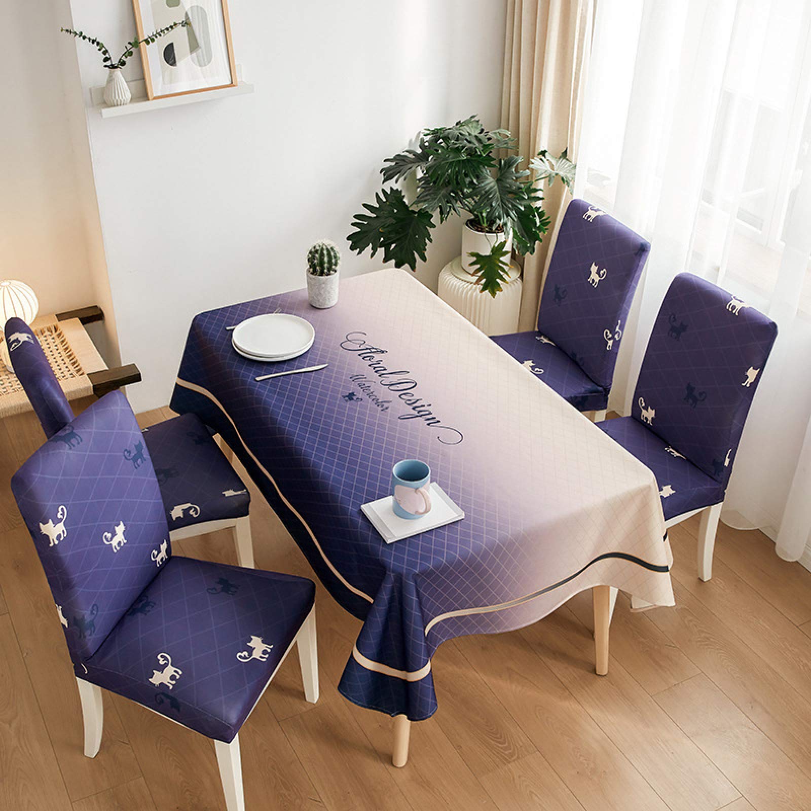 Tovaglia Rettangolare A Quadretti Blu E Bianco In Cotone E Lino Con Nappe – JIALE 229x139 Cm