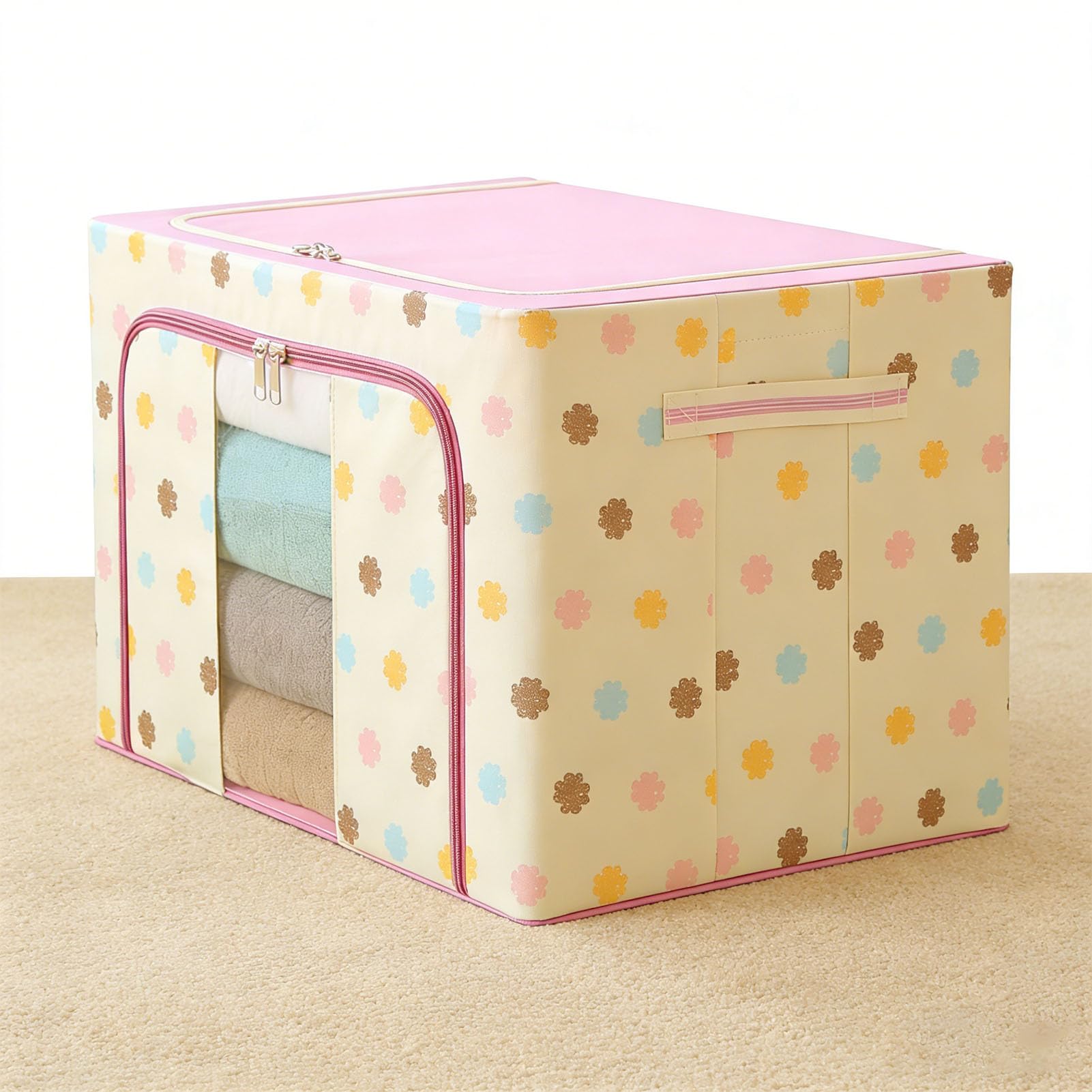 SIXRUN Contenitore Pieghevole per Vestiti, Armadio in Tessuto, Grande capacità, 50 X 40 X 33 Cm, con Finestra Trasparente, Apertura Frontale e Cerniera Superiore, per Armadio del Dormitorio della
