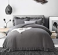 Vista 8 de meadow park Juego de funda de edredón de lino francés lavado a la piedra, 3 piezas, súper suave, matrimonial/queen de 90 x 92 pulgadas, fundas de 20