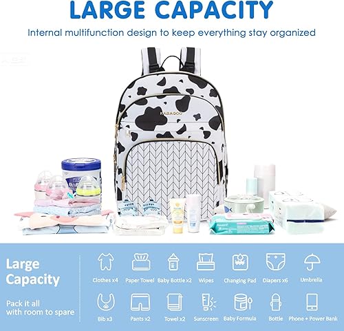 Miniatura 6 de KABAQOO Mochila para pañales de bebé, mochila impermeable para pañales para mamá y papá con cambiador, bolsillos aislados y correas para cochecito,