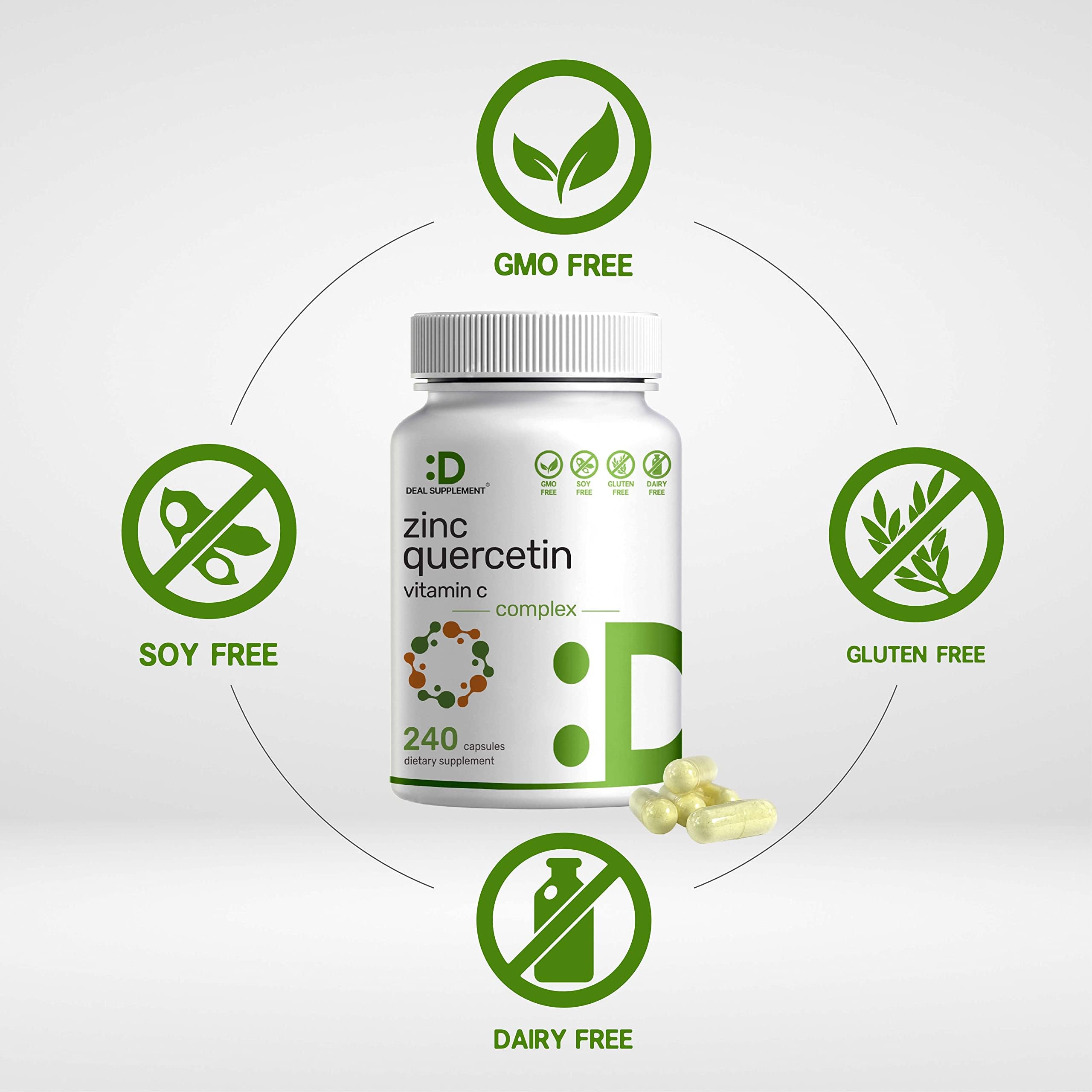 DEAL SUPPLEMENT 2 Pack of Zinc 50mg with Vitamin C & Quercetin, 4-1 Zinc Complex, 480 Capsules, Elemental Zinc for Immune Support- Premium Zinc Quercetin Supplements