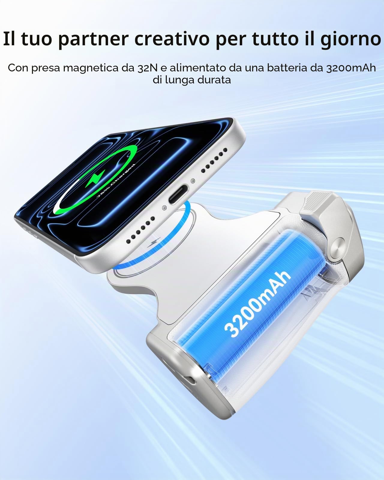 TELESIN Pro Imaging Master Grip + Luce Flash per Selfie | Stile DSLR, Magnetica Impugnatura Ergonomica, 5000 lux Luce Flash | Kit MagSafe per la Creazione di Contenuti per iPhone/Android,Vlog,YouTube