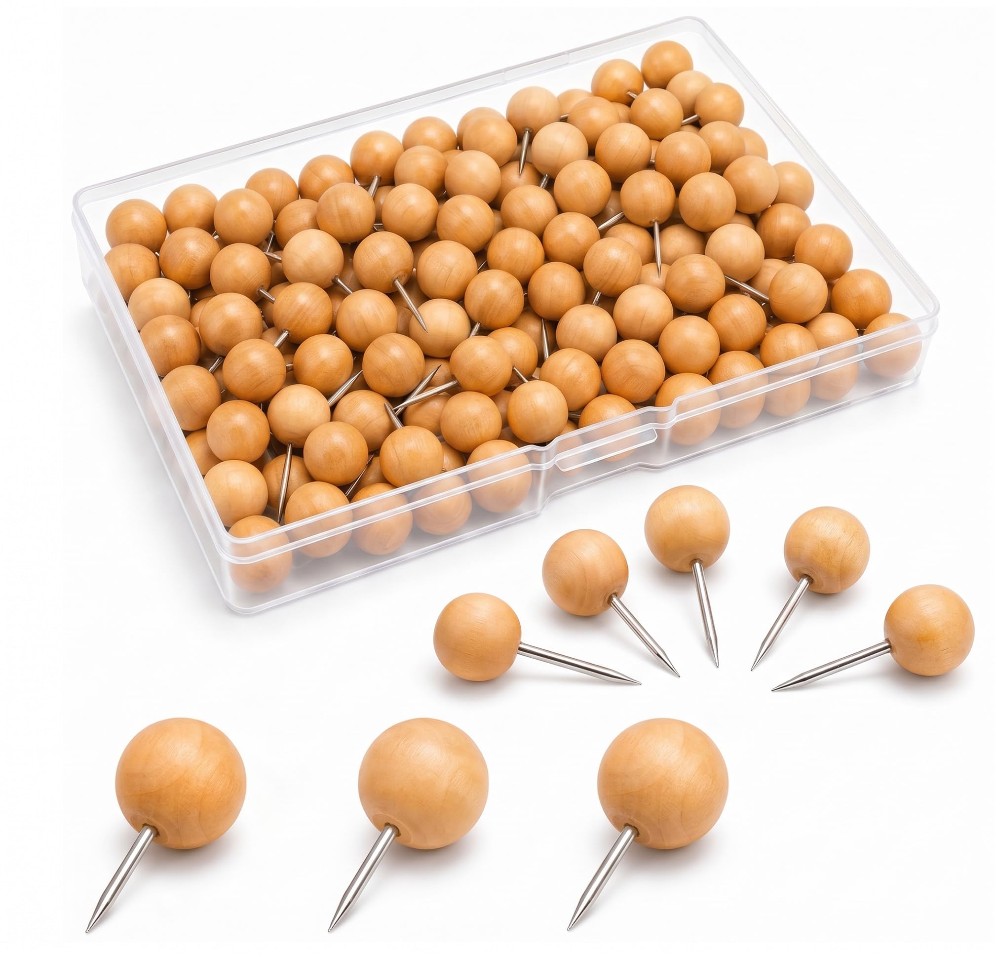 Vintrex 100 Pcs Wooden Decorative Push Pins - Cute Large Round Head Thumb Tacks for Bulletin Board & Cork Board - Aesthetic Wood Pins for Photos, Maps, Calendars, Home & Office Decor — image 1