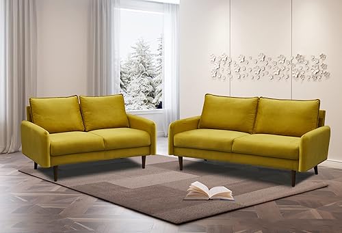 Miniatura 7 de INSTORY Sofá de dos plazas de terciopelo Sofá moderno de mediados de siglo con patas de madera para sala de estar - Oro