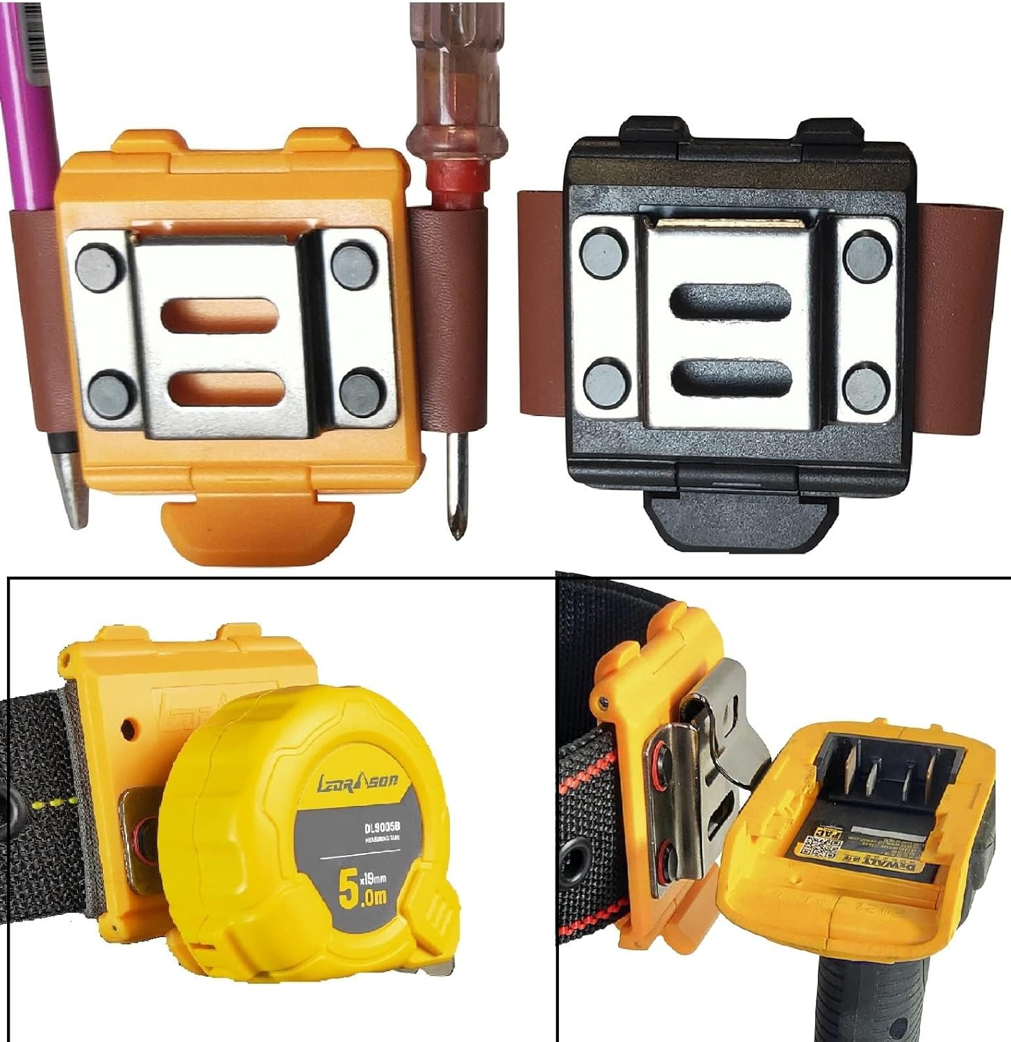 Tape Measure Holster with 4 Drill Clip, Tape Measure Holder Belt, Drill Holster Belt Clip, Drill Holster with Tool Belt Hook, Free Your Hands.
