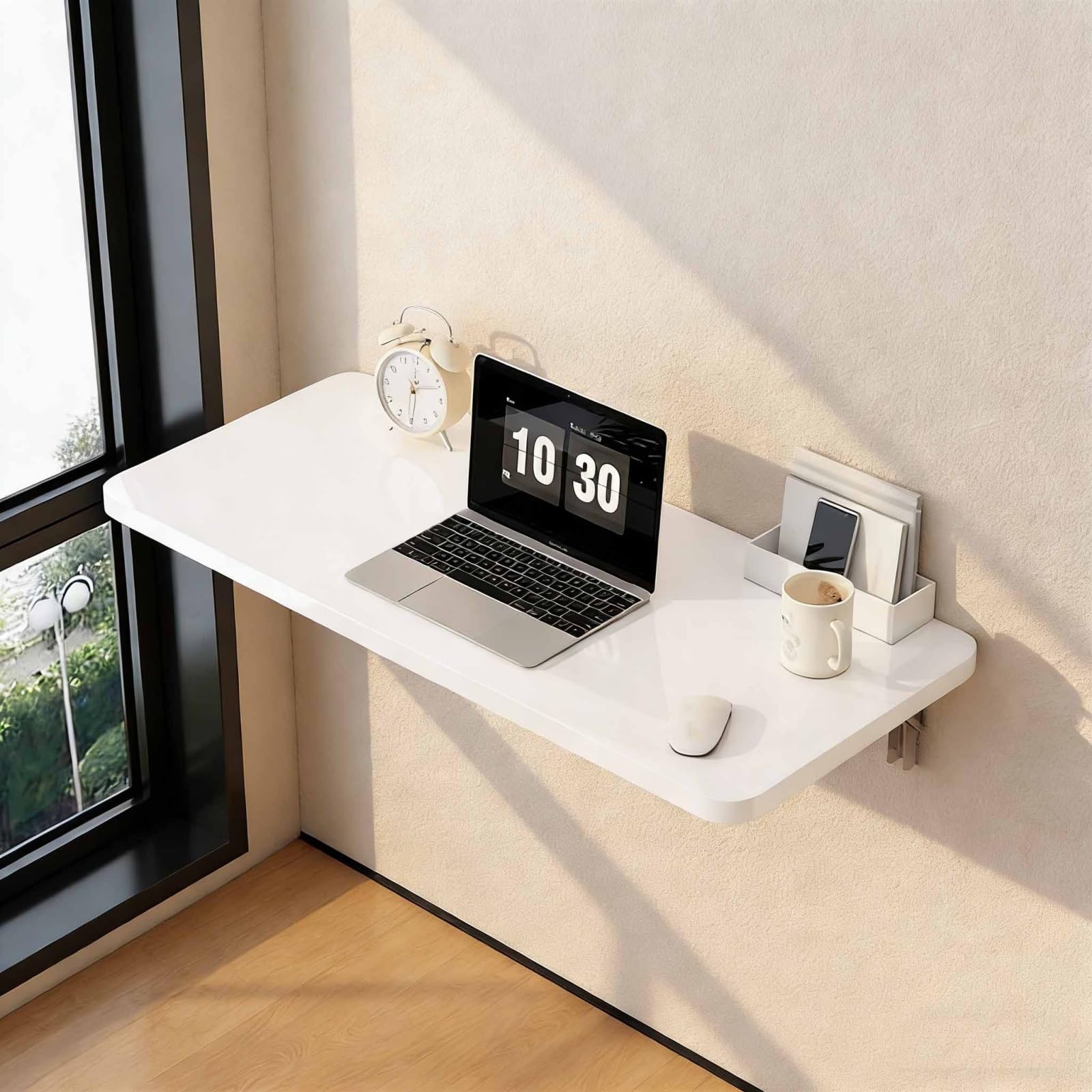 GDMDPTE Wall Mounted Folding Table for Small Spaces - Drop Leaf Workbench with Shelf Brackets for Laundry Room & Office (60x40CM) - Space-Saving Design Easy to Install