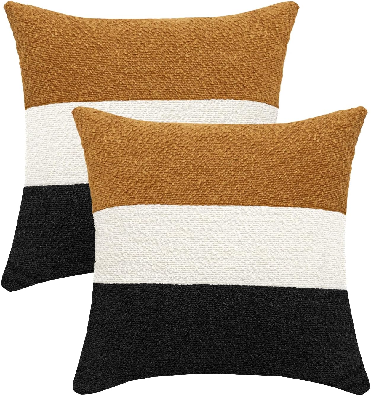 20x20 Boucle Throw Pillow Covers Set of 2 Decorative Textured Pillow Cover Modern Sofa Pillow Cases for Couch Bed Living Room Boho Home Decor,Orange Brown/Cream/Black