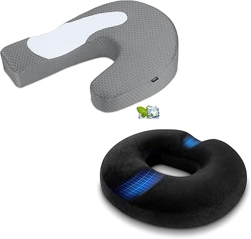 HOMCA Cojín hemmoroide de dona para silla de oficina, alivio del dolor de ciática para sentarse, cojines de espuma viscoelástica prémium para