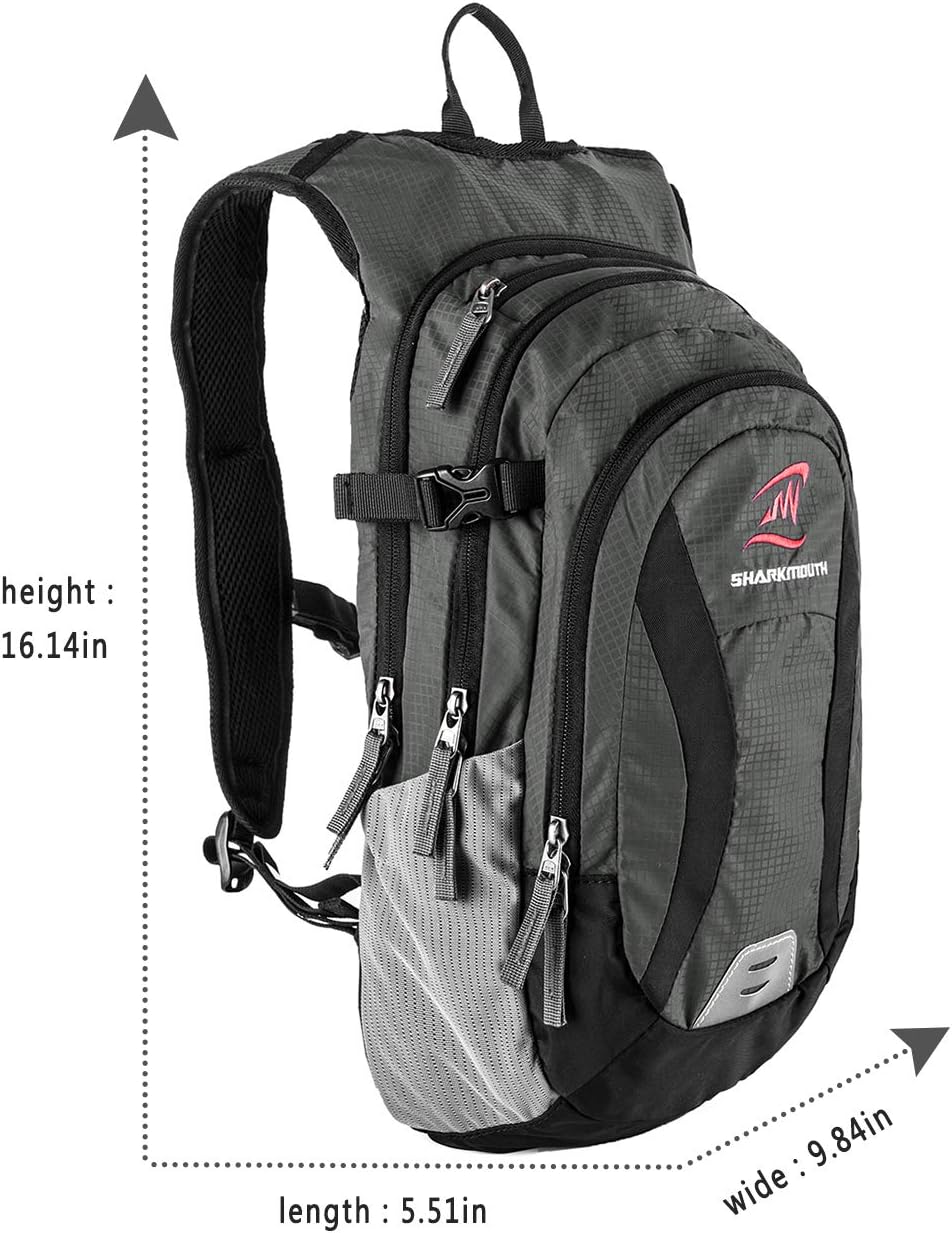 SHARKMOUTH Hiking Hydration Backpack Pack with 2.5L BPA Free Water Bladder, Roomy and Comfortable for Long Day Hikes, Day Trips, Daypack Travel and Journey, DarkGreen : Sports & Outdoors