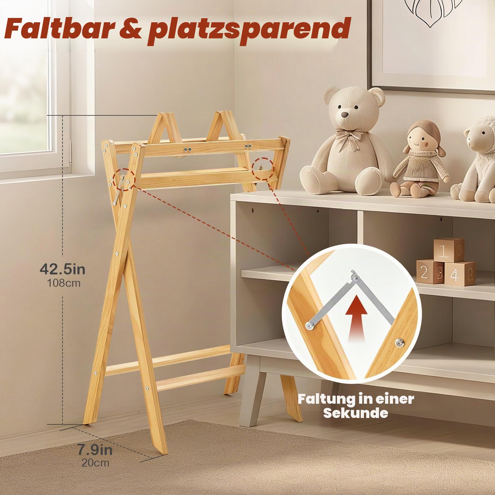 FUNLIO Baby-Badewannenständer, Massiver Holzsockel für Baby-Badewanne, Stehende Babybadewanne, Faltenbar & Einfach zu lagern