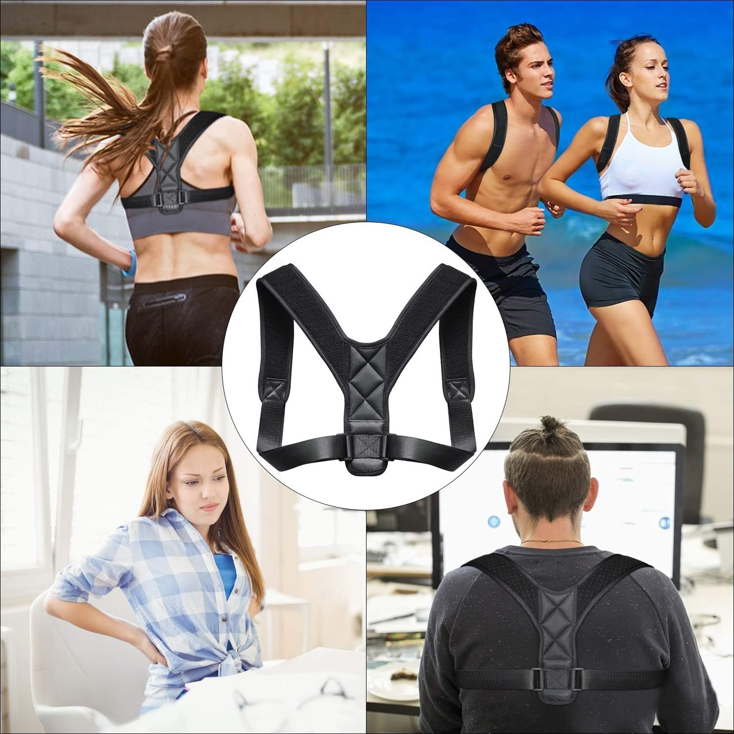 Correcteur de posture pour femmes et hommes, soutien dorsal supérieur réglable pour dos de posture - Soutien et soulagement de la douleur du cou, des épaules et du haut du dos