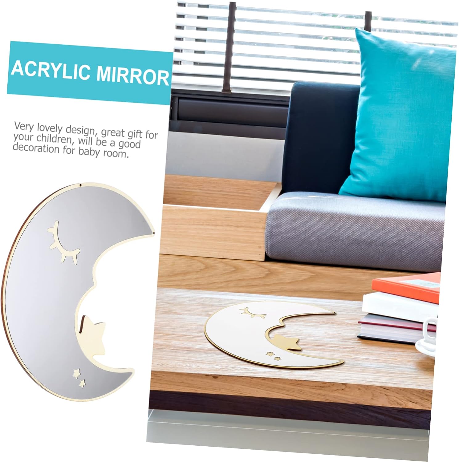 Moon Shape Wall Mirror Decorative Acrylic Ornament for Children
