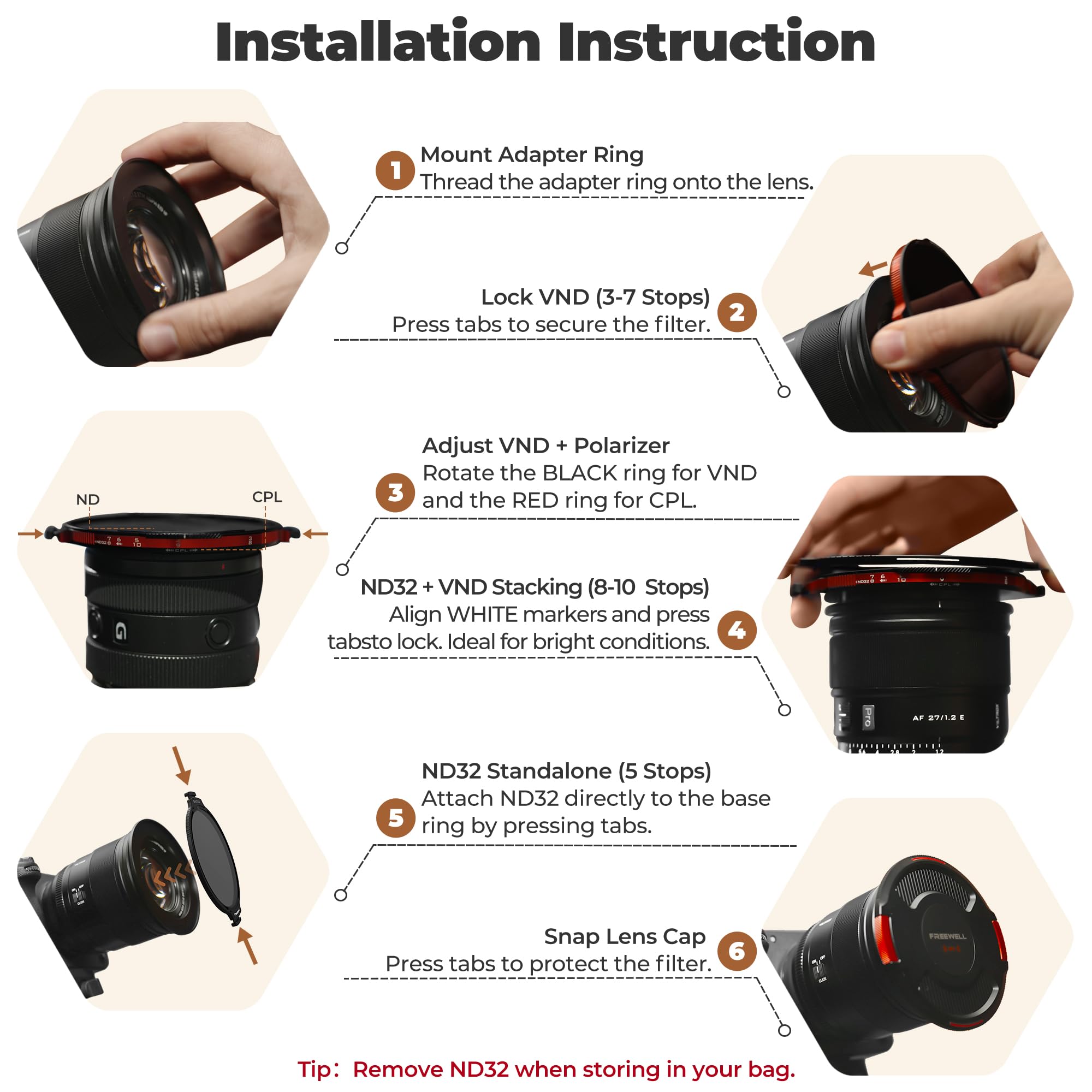 Freewell Kit de Filtre VND/CPL à Verrouillage réel L1 de 82 mm – Hybride VND/CPL 3 à 10 arrêts avec ND32, Optique True Color, Design à l'épreuve du Temps pour Les cinéastes Professionnels