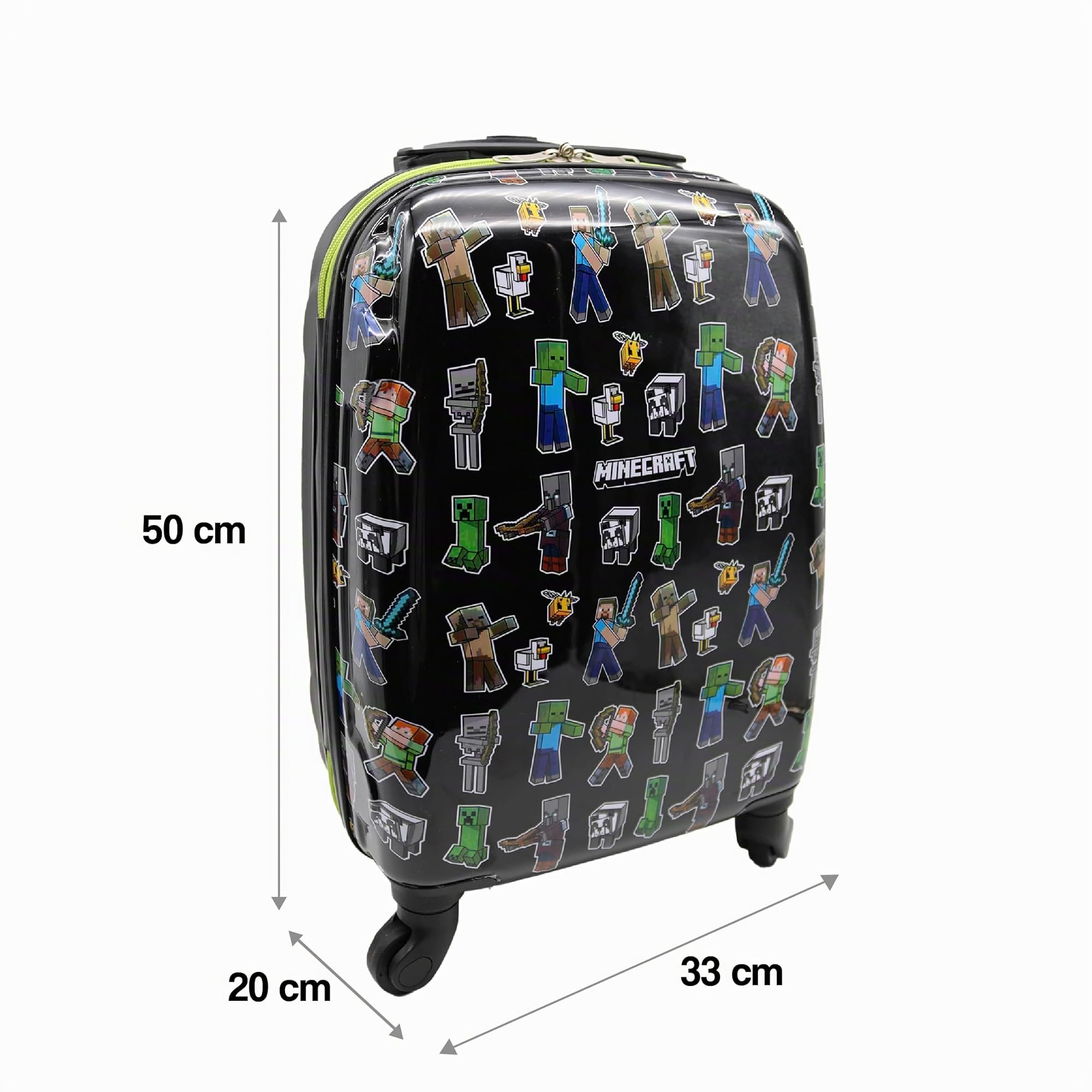 MINECRAFT Valise cabine - 4 roues pivotantes et multidirectionnelles - Roues doubles personnalisées - Valise rigide très résistante avec poignée extensible - 50 x 33 x 20 cm, multicolore, 50 x 33 x 20