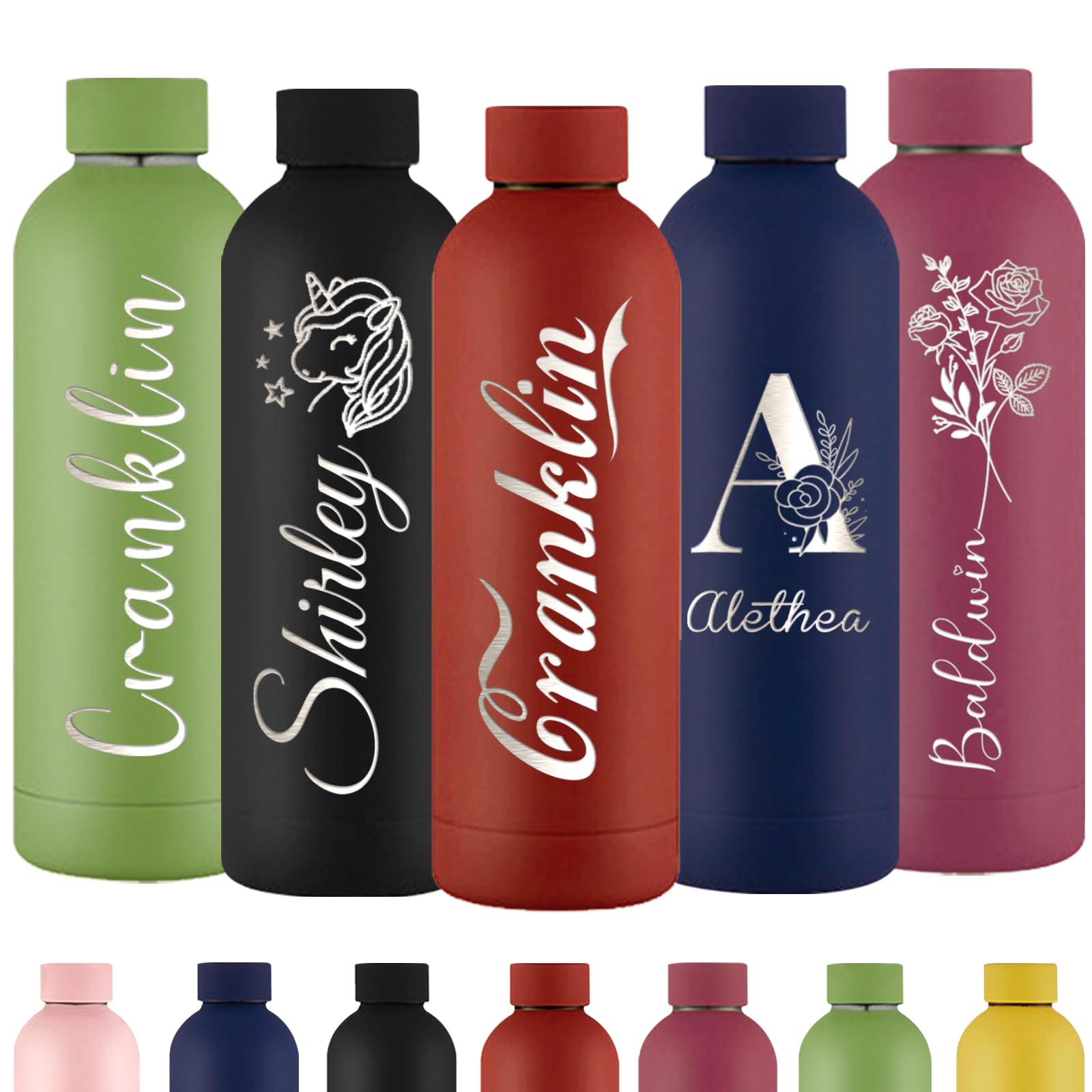Xihedfd Personalised Water Bottles Custom Engraved Water Bottle with Name Customised Insulated Stainless Steels 500ml Water Bottle for School Office Sport